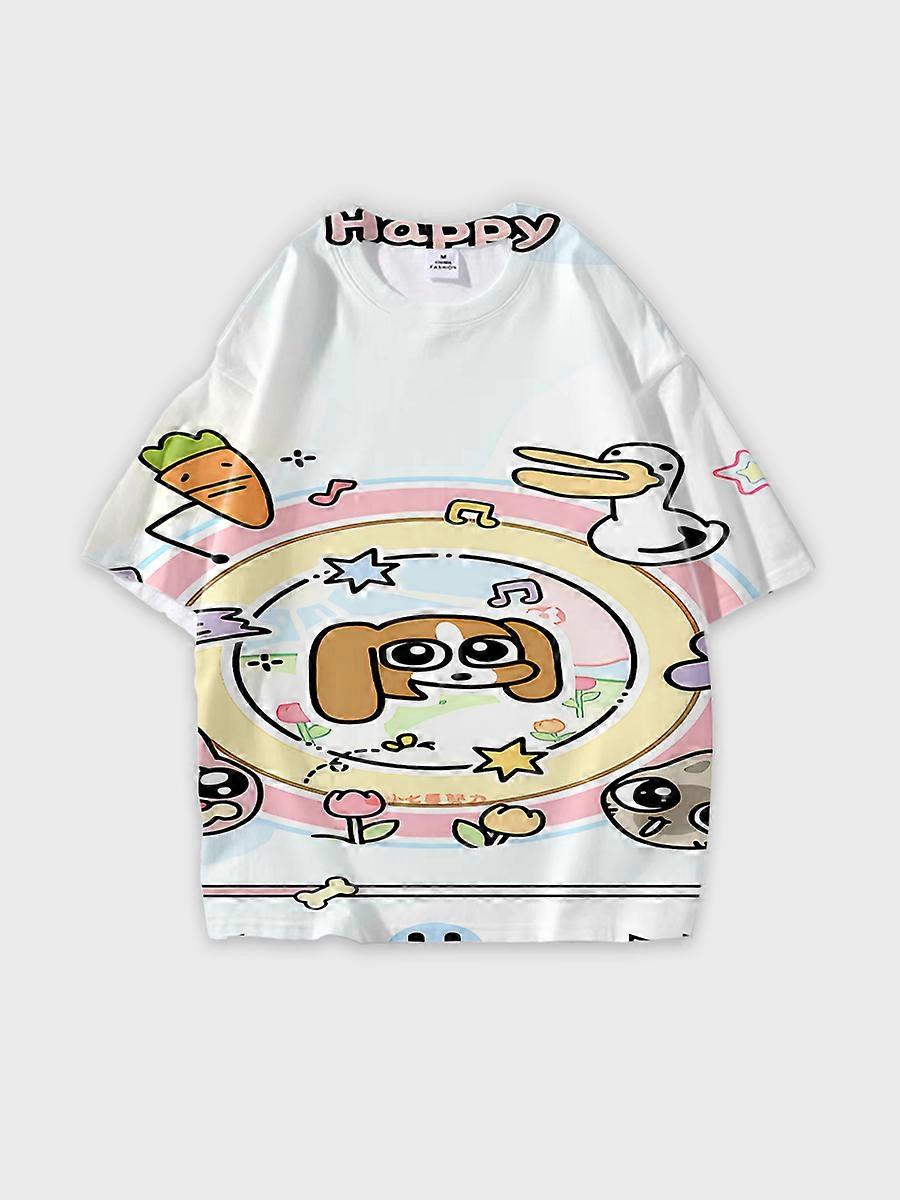T-shirt round neck Cartoon Role Pattern loose short sleeve D3305