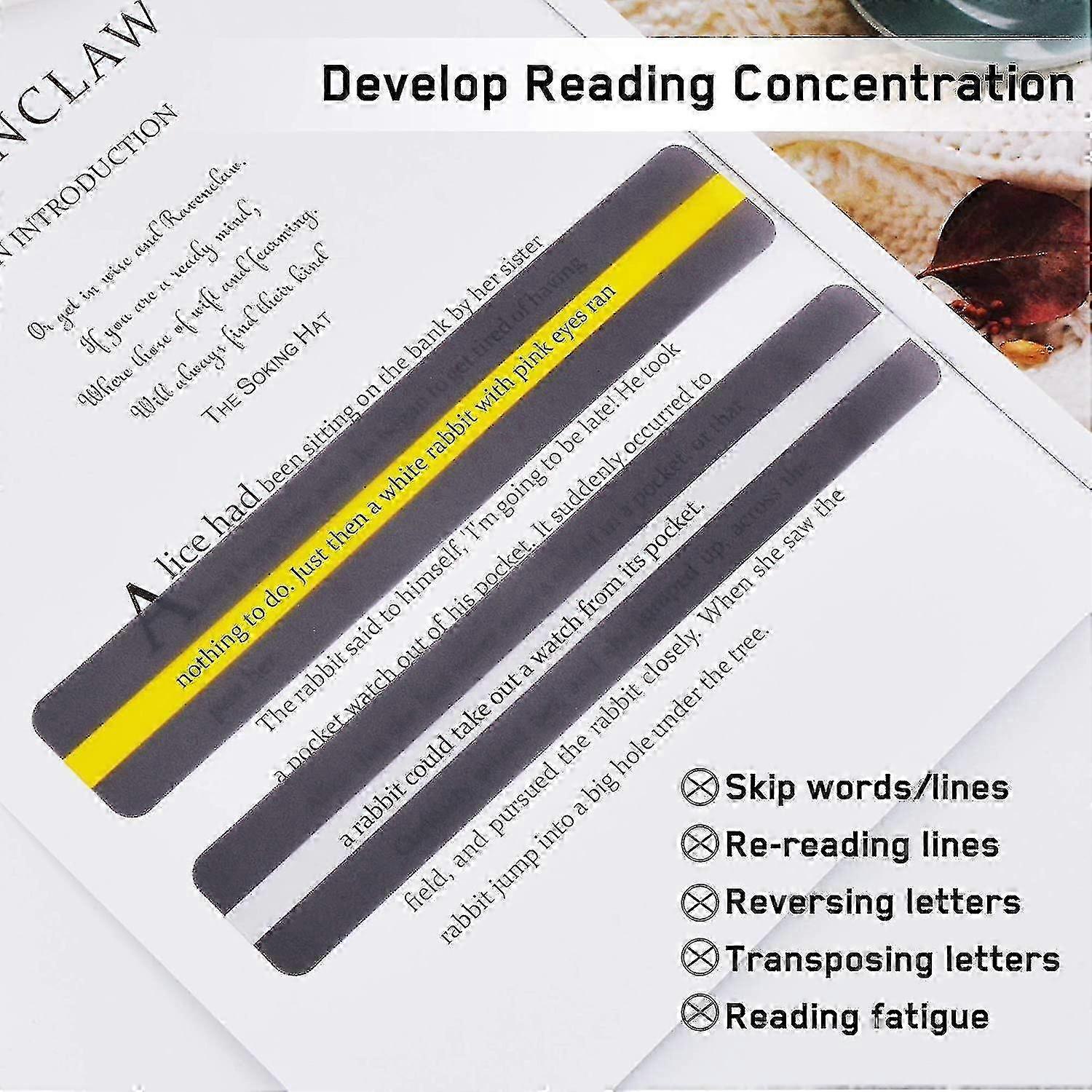 Reading ruler for dyslexia with colored strips to guide reading