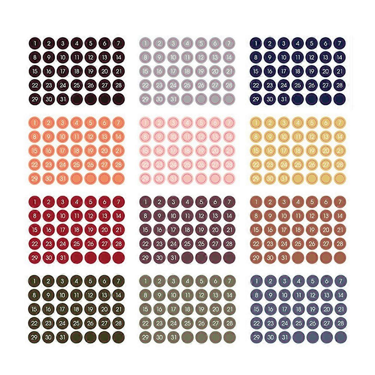 12PCS Colorful Round Number Date Sticker A