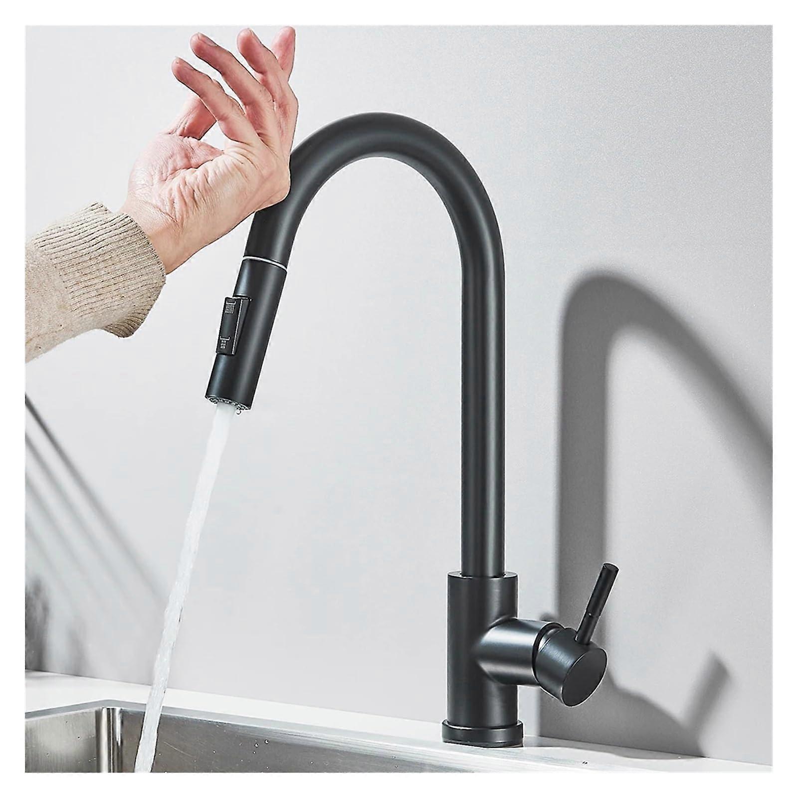 Smart Touch Sensor Kitchen Faucet Pull Out 360 Rotating Sensor Armature Matte Black