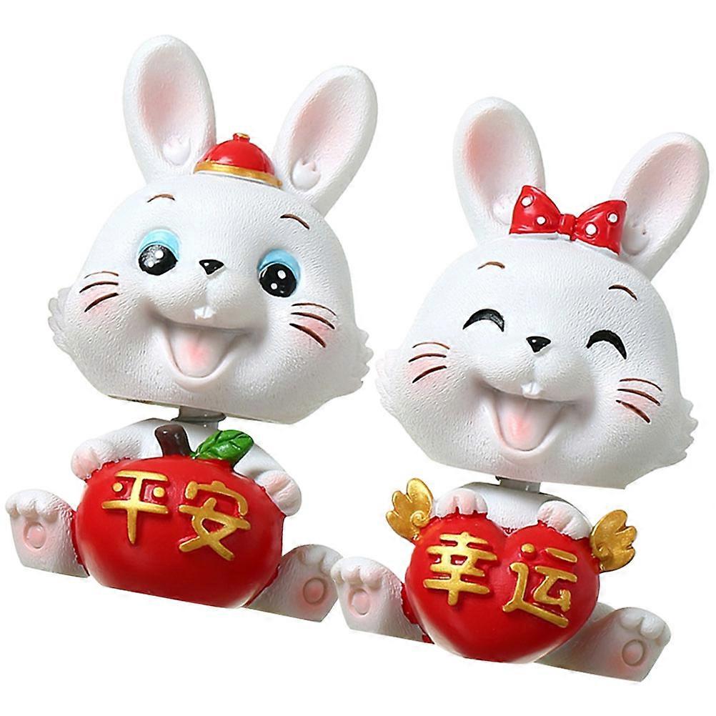 2pcs Resin Rabbit Figurines for Desktop & Car Decoration – Mini Bunny Ornaments for Home, Garden & Easter Display