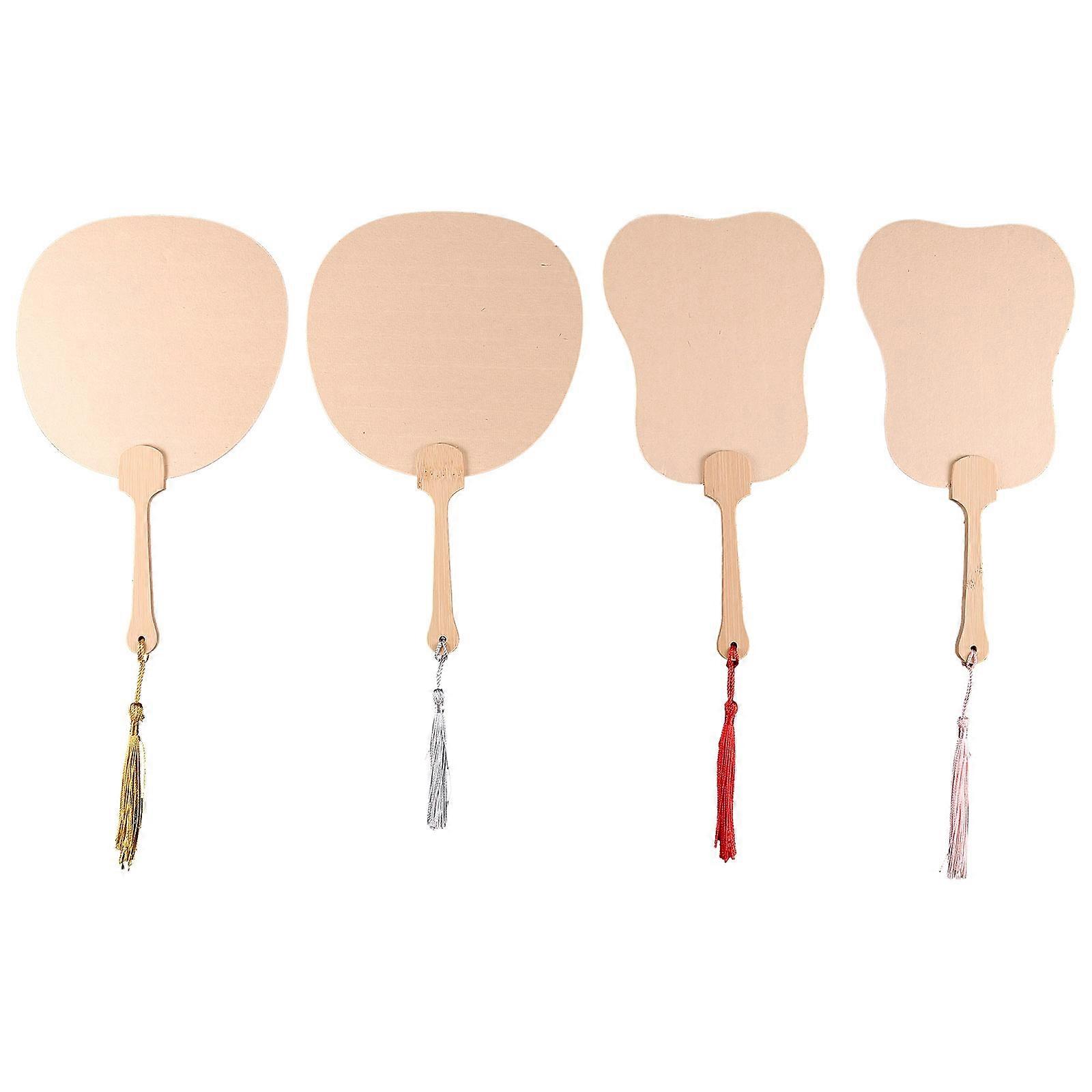 Light Brown Paper and Bamboo Fans for Decoration 4 Pieces Lightweight Safe to Use Craft Supplies