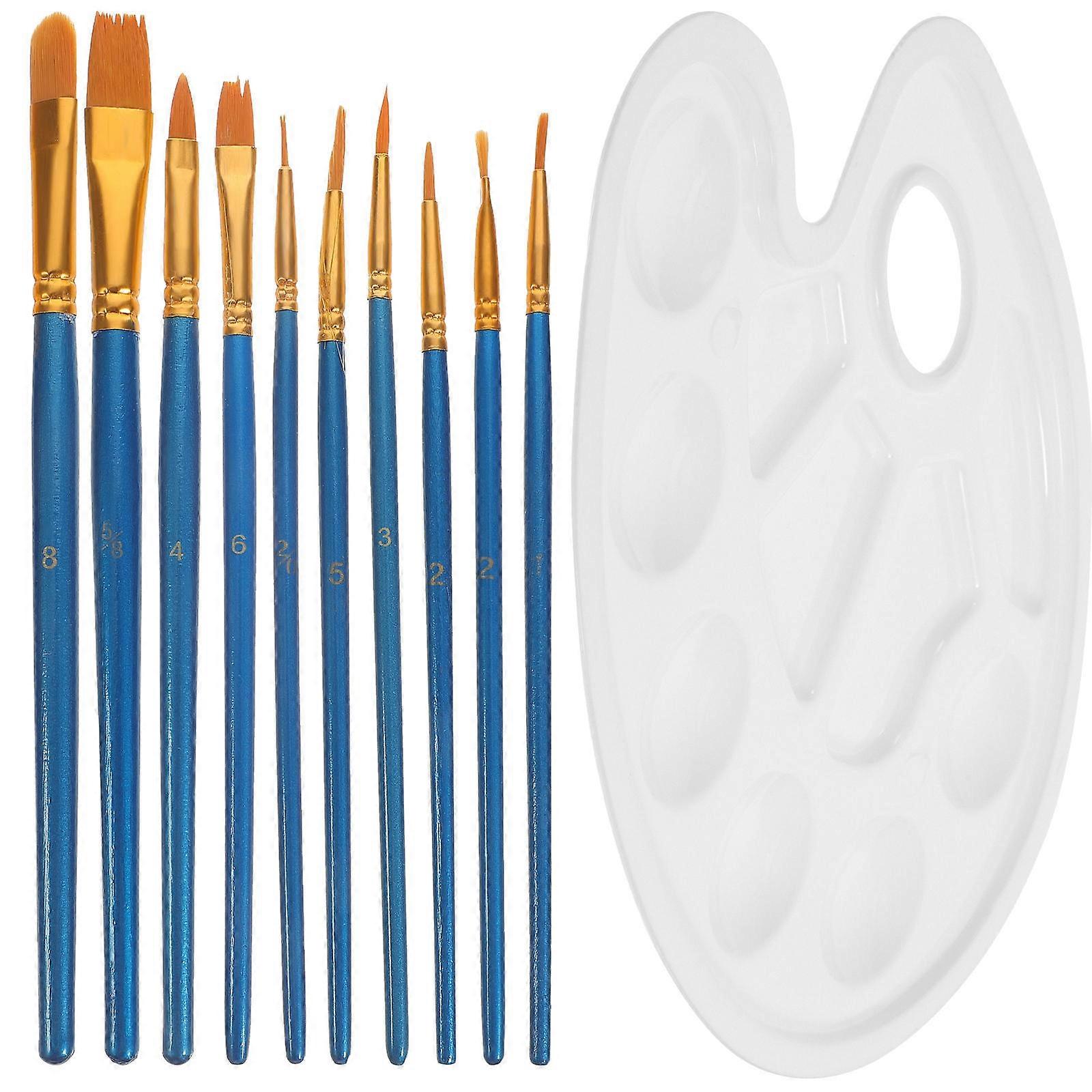 Blue Wood Art Brush Set for Painting Use with Portable Pigment Mixing Plate and Handles 1