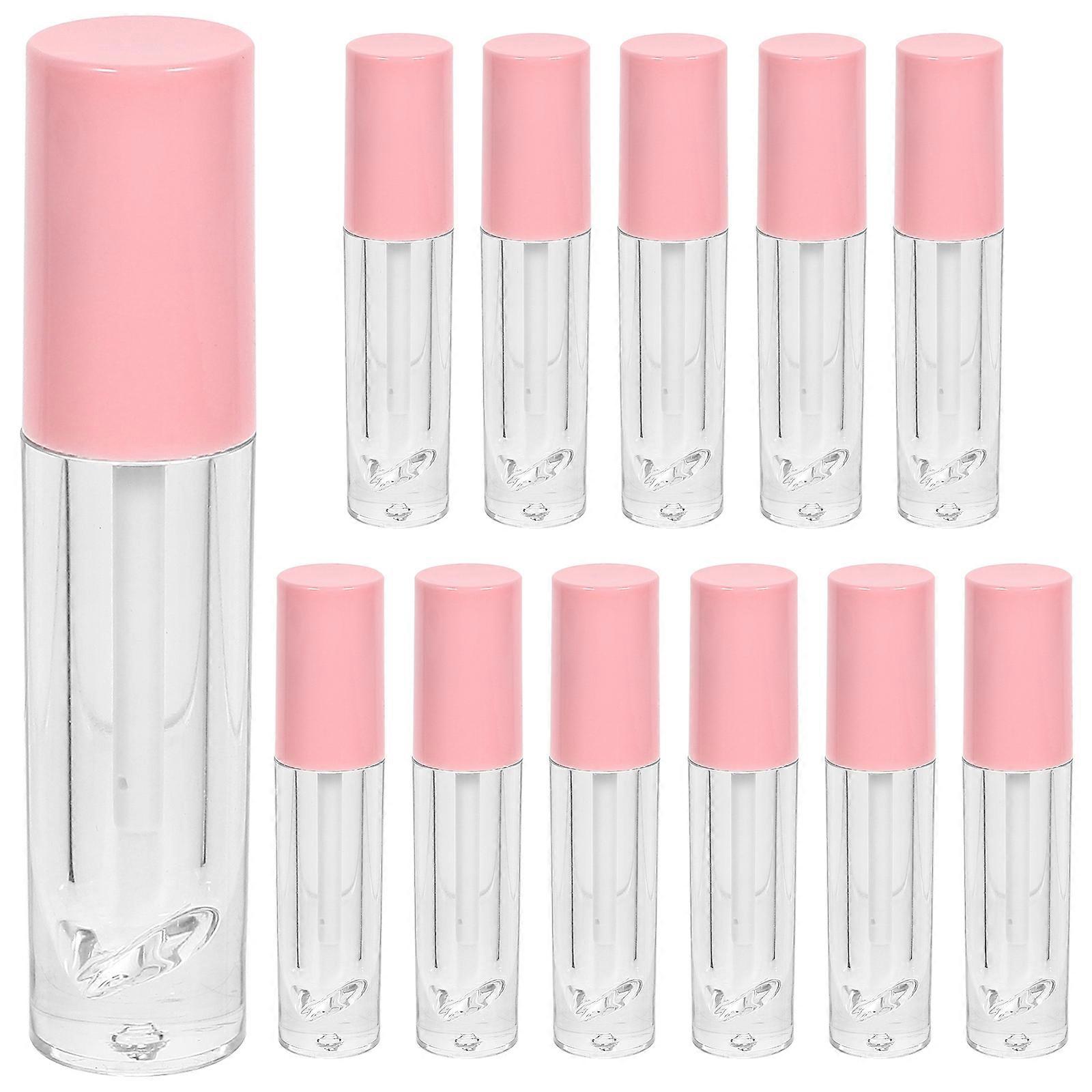 Portable Lipstick Tube with Stick 12pcs Empty Lip Gloss Bottle for Storage Use Pink Plastic 4ml