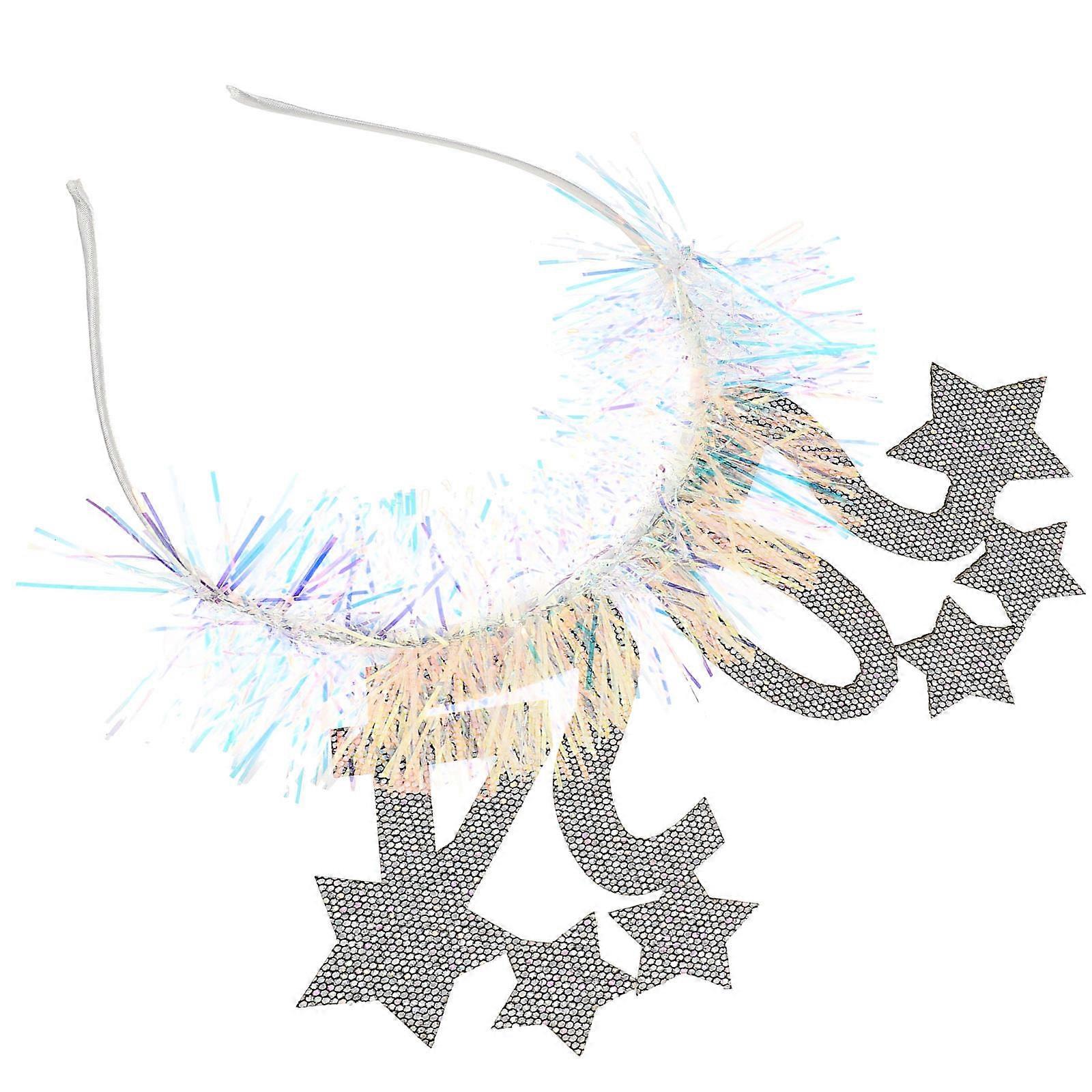 Lovely 2024 New Year Headdress with Glitter Star Decor Silver Color for Party Use and Decoration