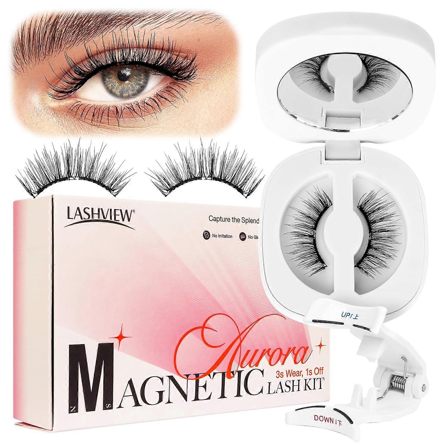 Upgraded magnetic eyelashes with applicator, reusable, soft magnetic eyelashes, natural look, no glue required, eyelashes set, easy to put on an