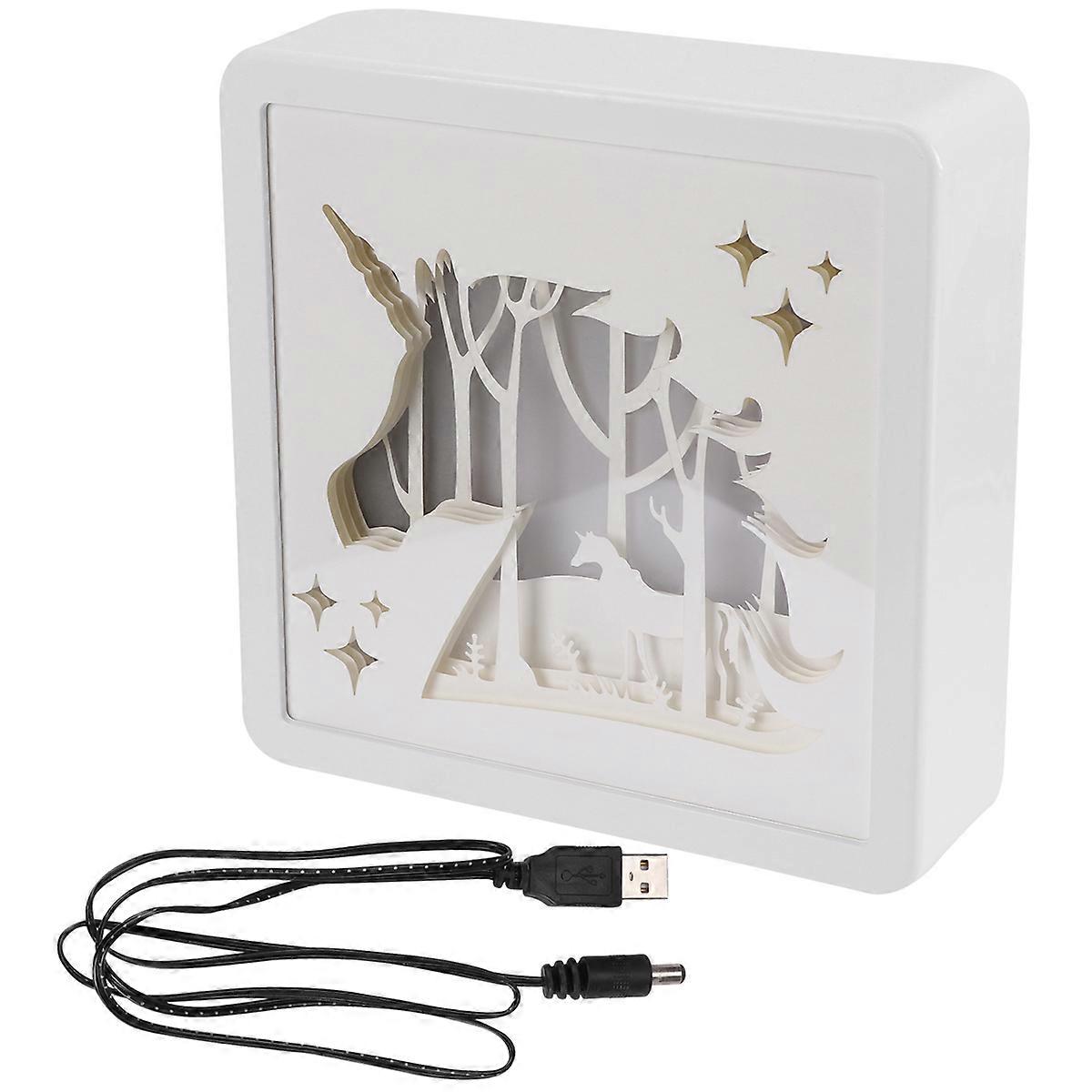 Unicorn 3D Paper Carving Light Box for Decoration Indoor Lighting White No Battery Square
