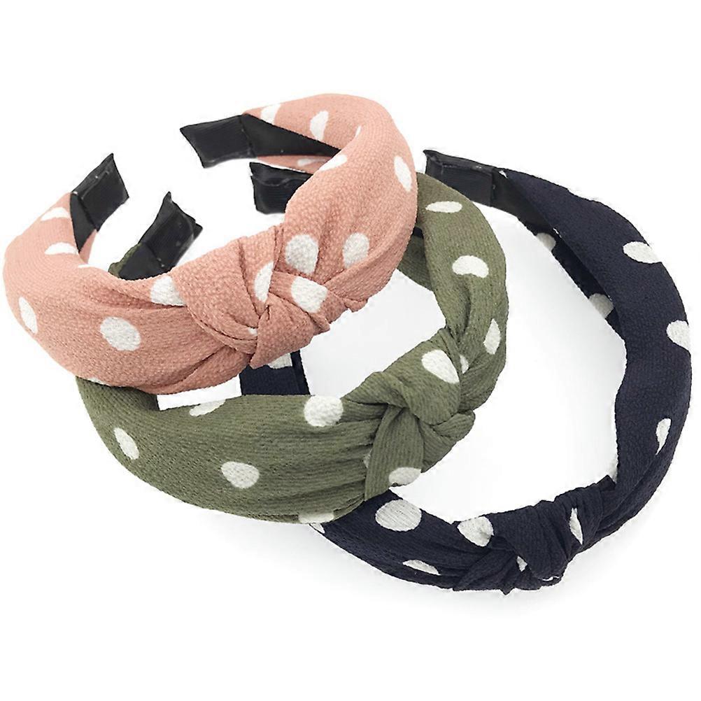 Soft Fabric Headbands Wide Edge Strip Knot Wave Point Adjustable Hair Fastening for Women Girls Daily Use 5Pcs