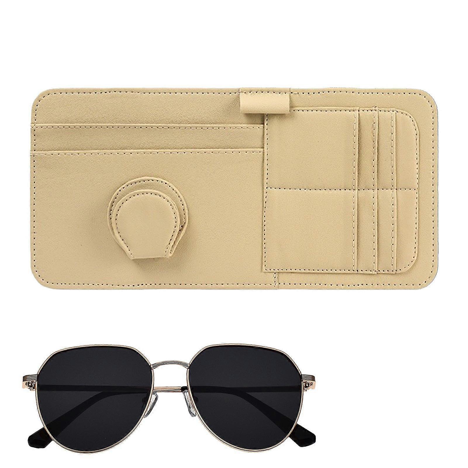 Auto Interior Visor Storage Leather Sun Visor Organizer For Cars Beige Compact Multi-Pocket