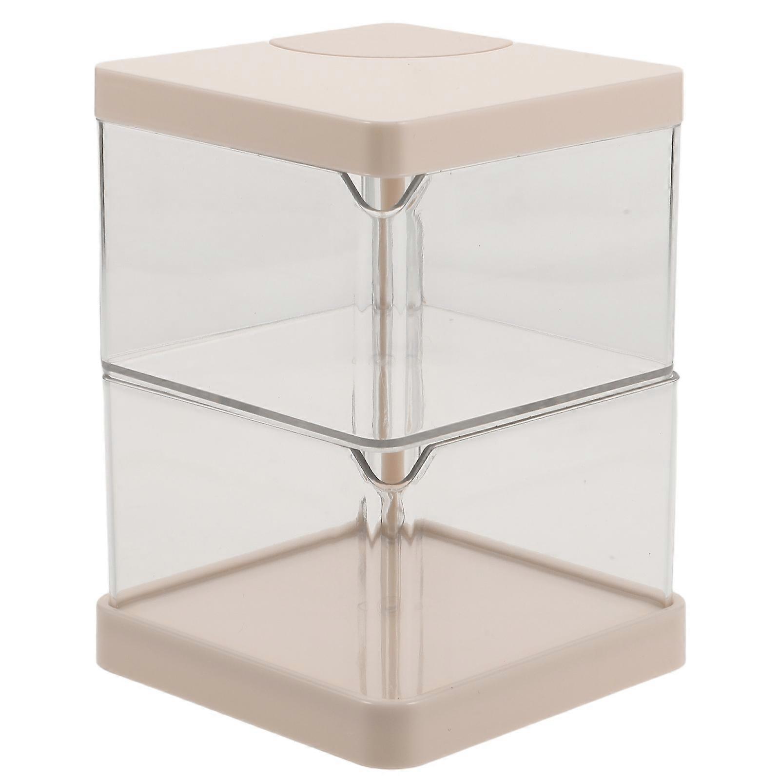 Clear Multi Layer Jewelry Storage Case for Desktop Beige Plastic Rotating Display Organizer 2 Layer