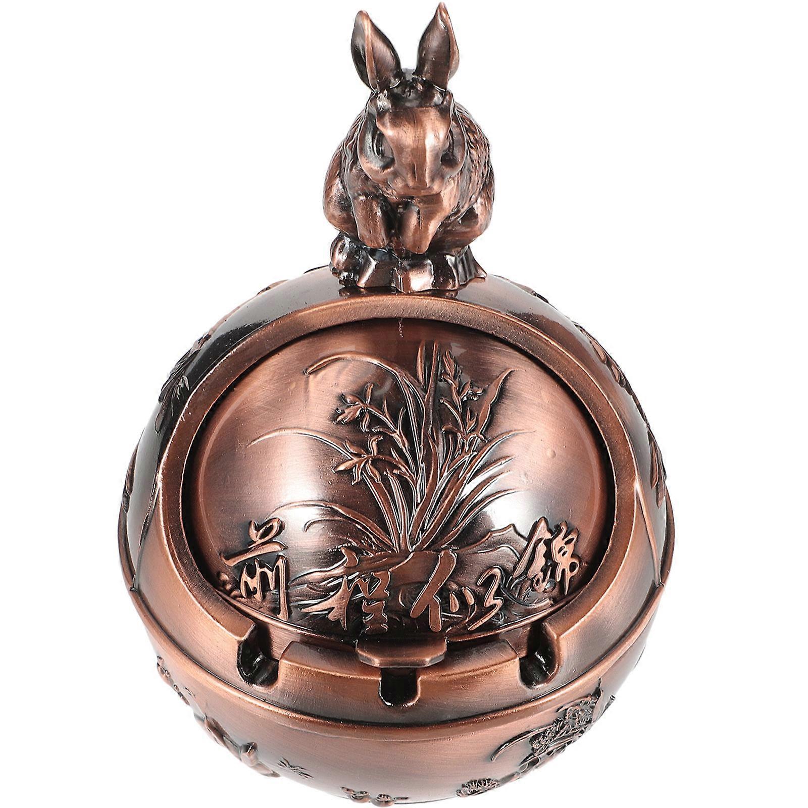 Vintage Rabbit Ashtray with Lid – Windproof Outdoor Ash Holder for Patio, Garden, Office & Home – Lightweight, Portable Design with Deep Storage for