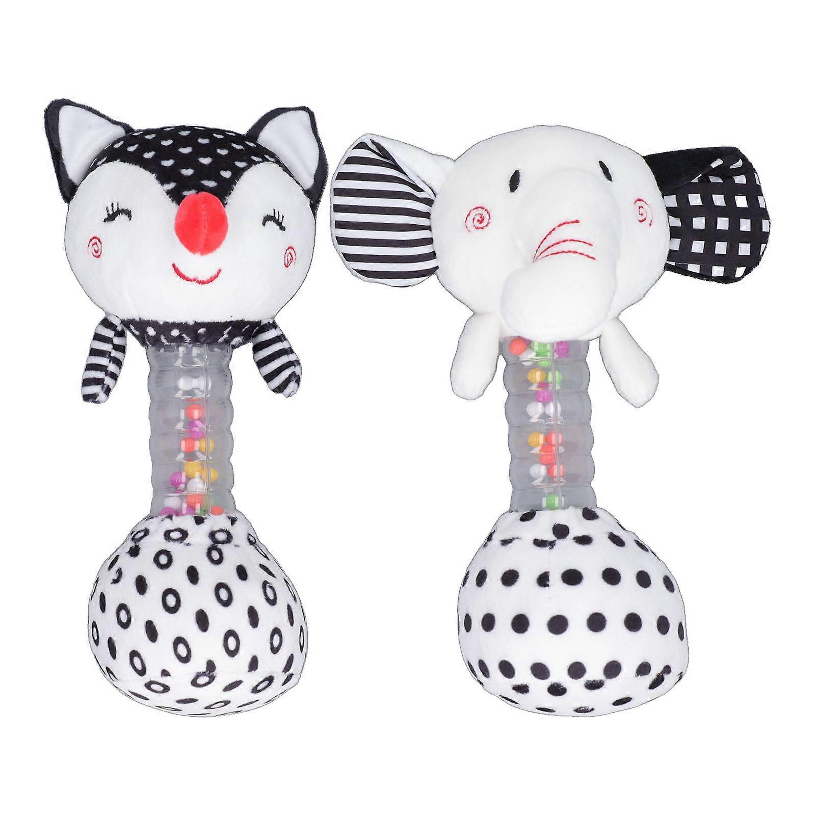 2pcs Baby Hand Rattle Toys Cartoon Stuffed Animal Shaped PP Cotton Filling Soft Plush Ringing Rattle Shaker