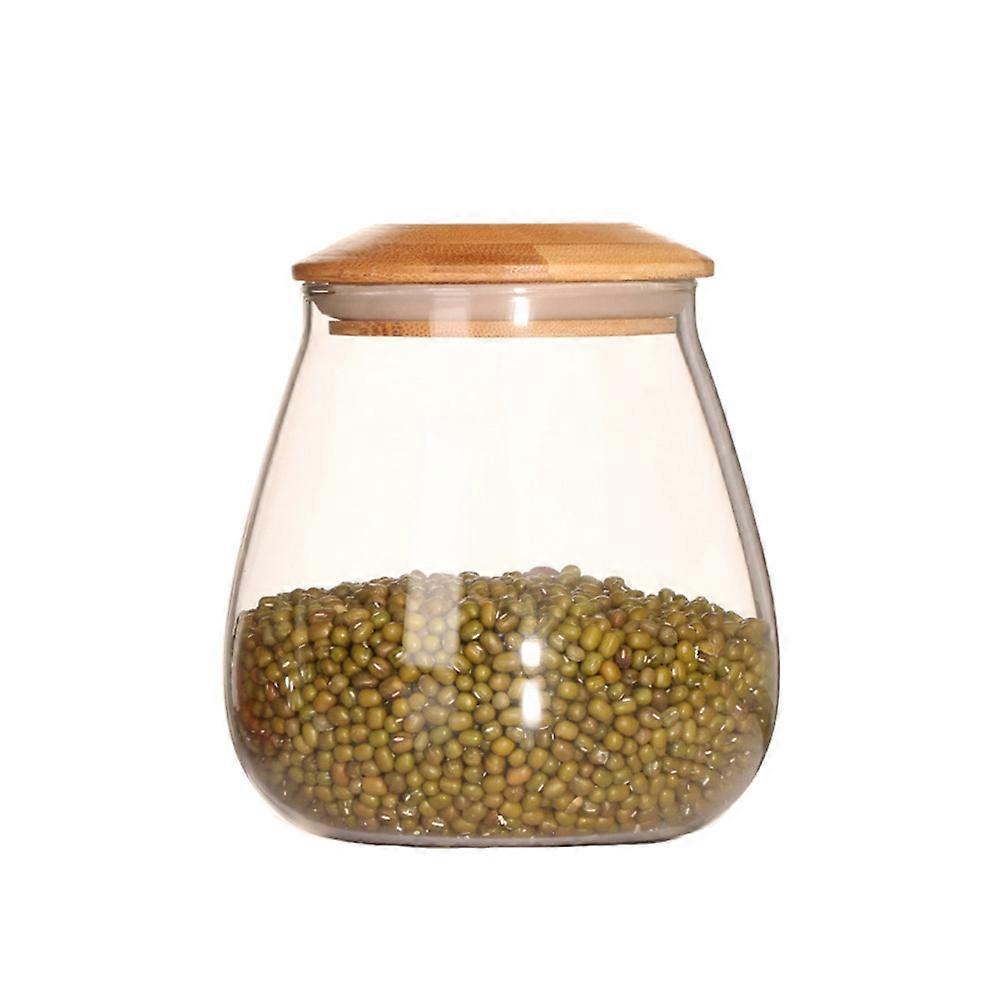 Glass Food Storage Jar with Airtight Wood Lid for Storing Dry Food Safe and Convenient 400ml