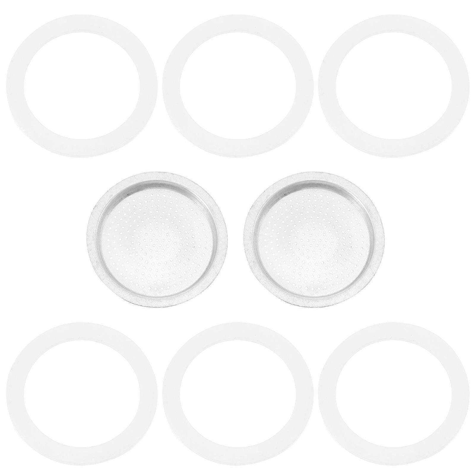8pcs Mocha Pot Coffee Maker Accessories with Silicone Replacement Rings and Mesh for Espresso Machines – Easy to Clean, Suitable for Home and Café Use