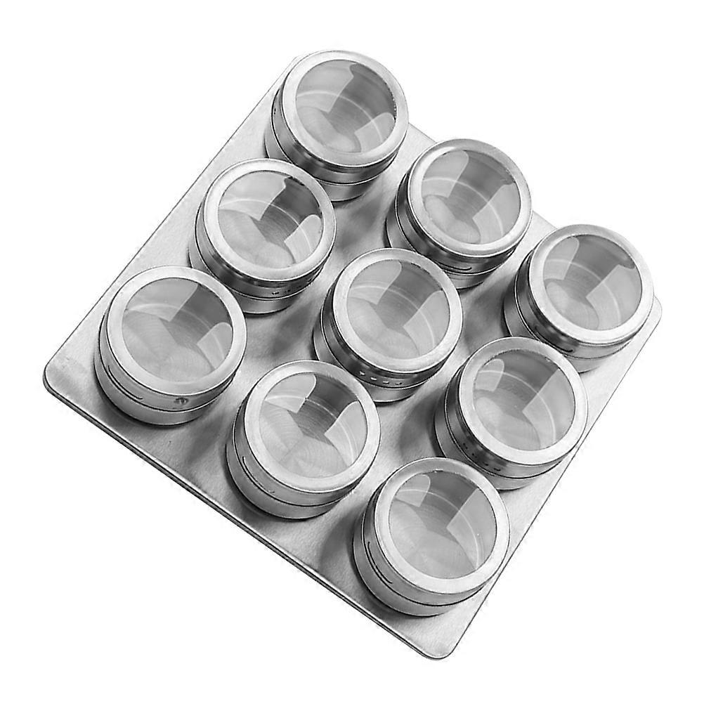 Stainless Steel Seasoning Pot 9Pcs Kitchen Spice Dispenser Designed For Home And Restaurant Use With Magnetic Base Features