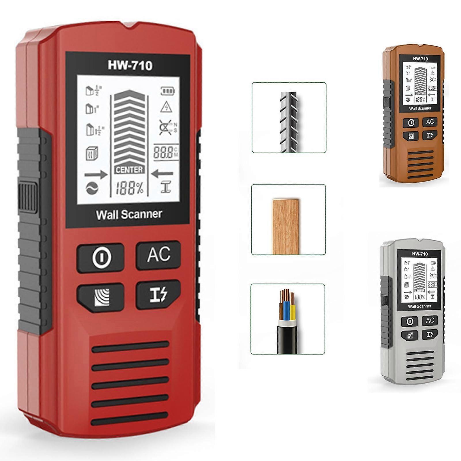 Multifunctional Handheld Metal Detector and Wall Scanner, Red Metal Pipe and Stud Finder for Edge and Center Detection