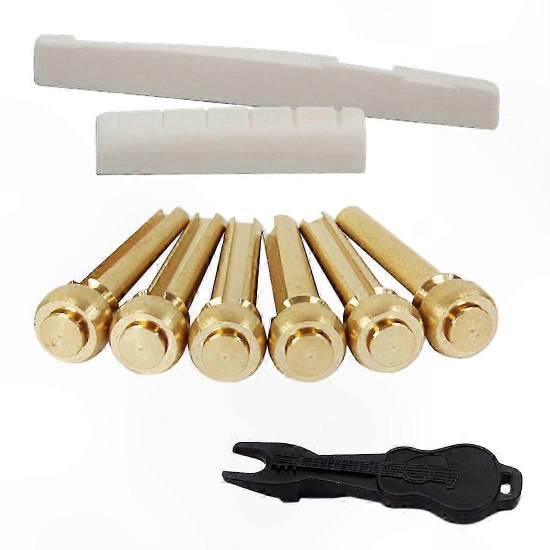 Guitar Bridge Saddle and Nut Replacement Set with Abalone Pins (Brass & Bone)