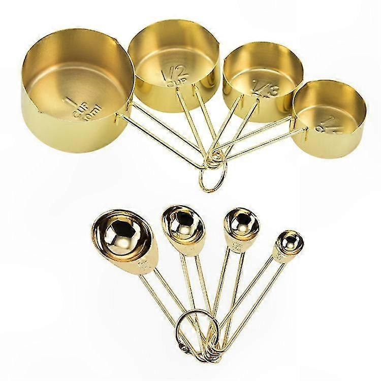 8-Piece Stackable Metal Measuring Cups and Spoons Set for Kitchen Baking and Tea Preparation