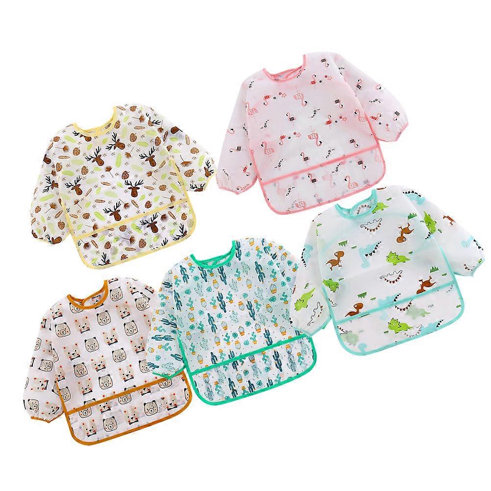 Anti-Fouling Baby Bib Long Sleeved for Infants and Toddlers Polyester Eva Material 5Pcs