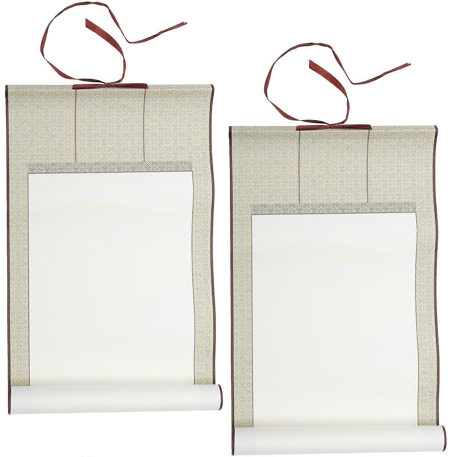 Chinese Rice Paper Scroll Hanging Scroll for Painting Calligraphy Beige Paper Material 2Pcs