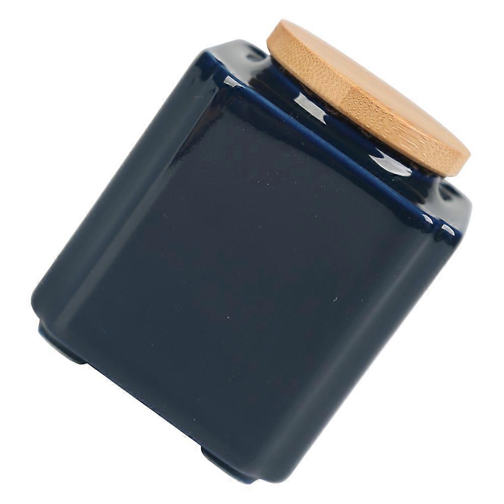 Ceramic Tea Storage Jar Office Use Dark Blue Ceramic and Wood Sealed Storage 1Pack