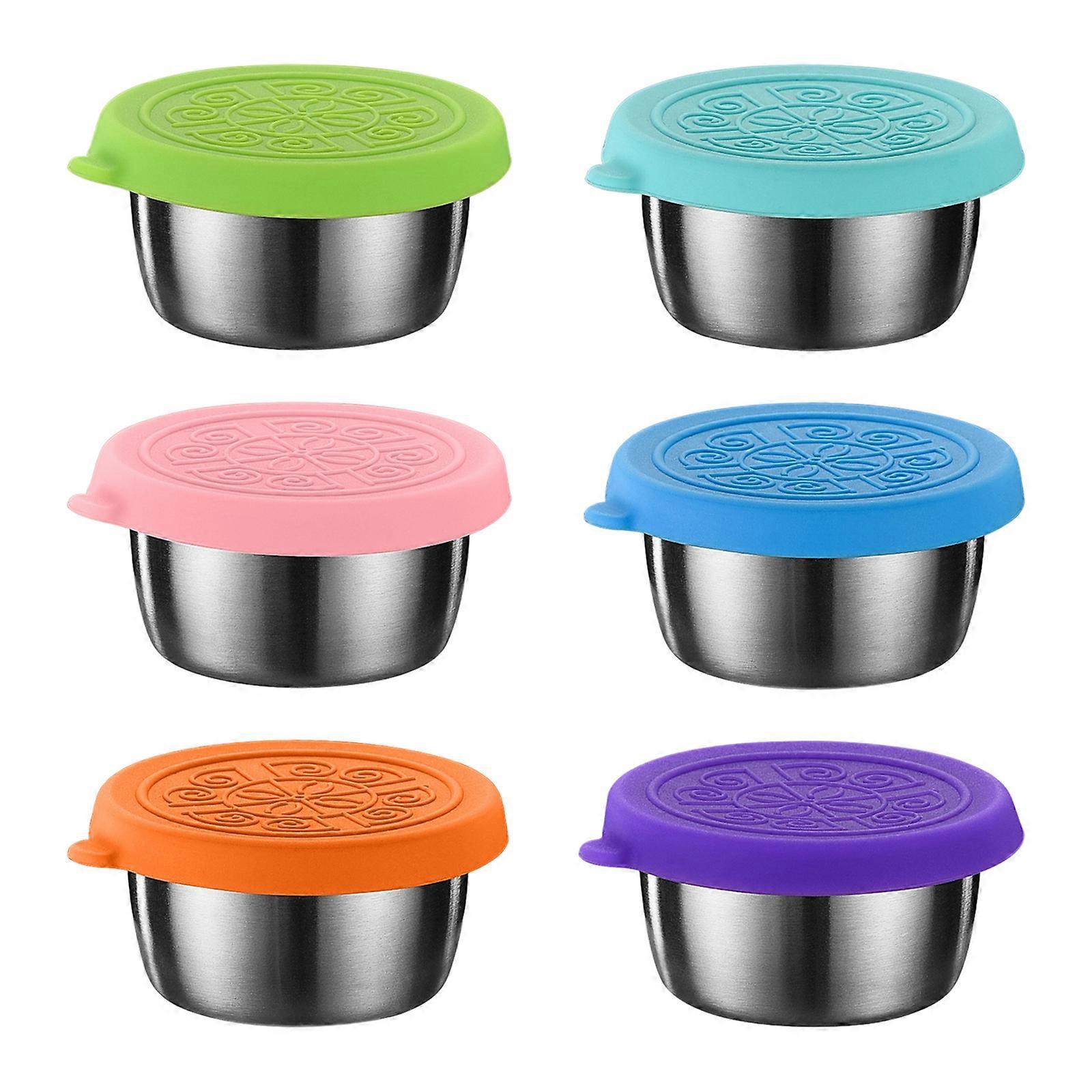 6Pcs Salad Dressing Container Leakproof Reusable Stainless Steel Small Container with Lid Sauce Cup Bowl for Lunch Box Multicolor