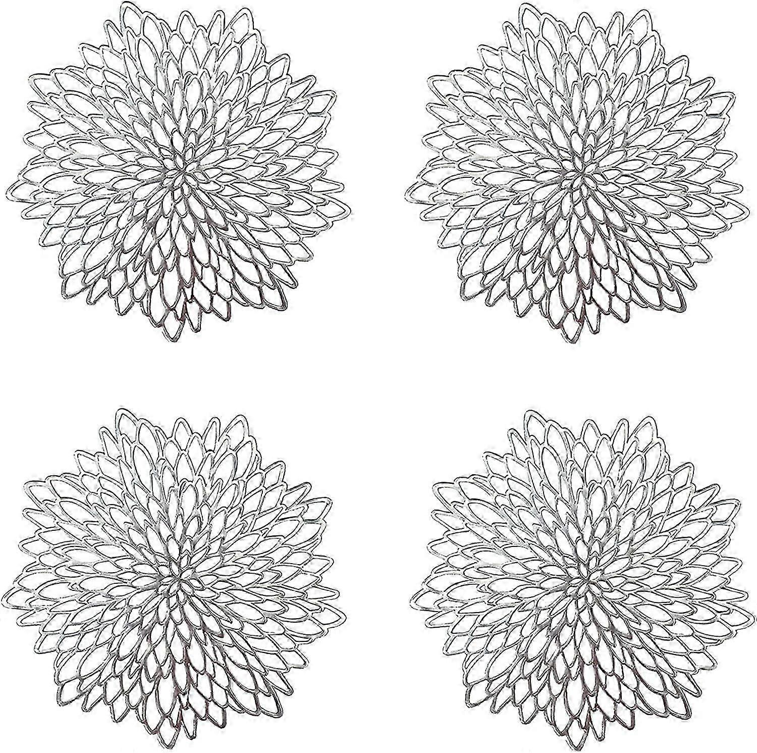 4 Pieces Silver Placemat, Hollow Out Round Placemat, Round Placemats Plastic Table Mat