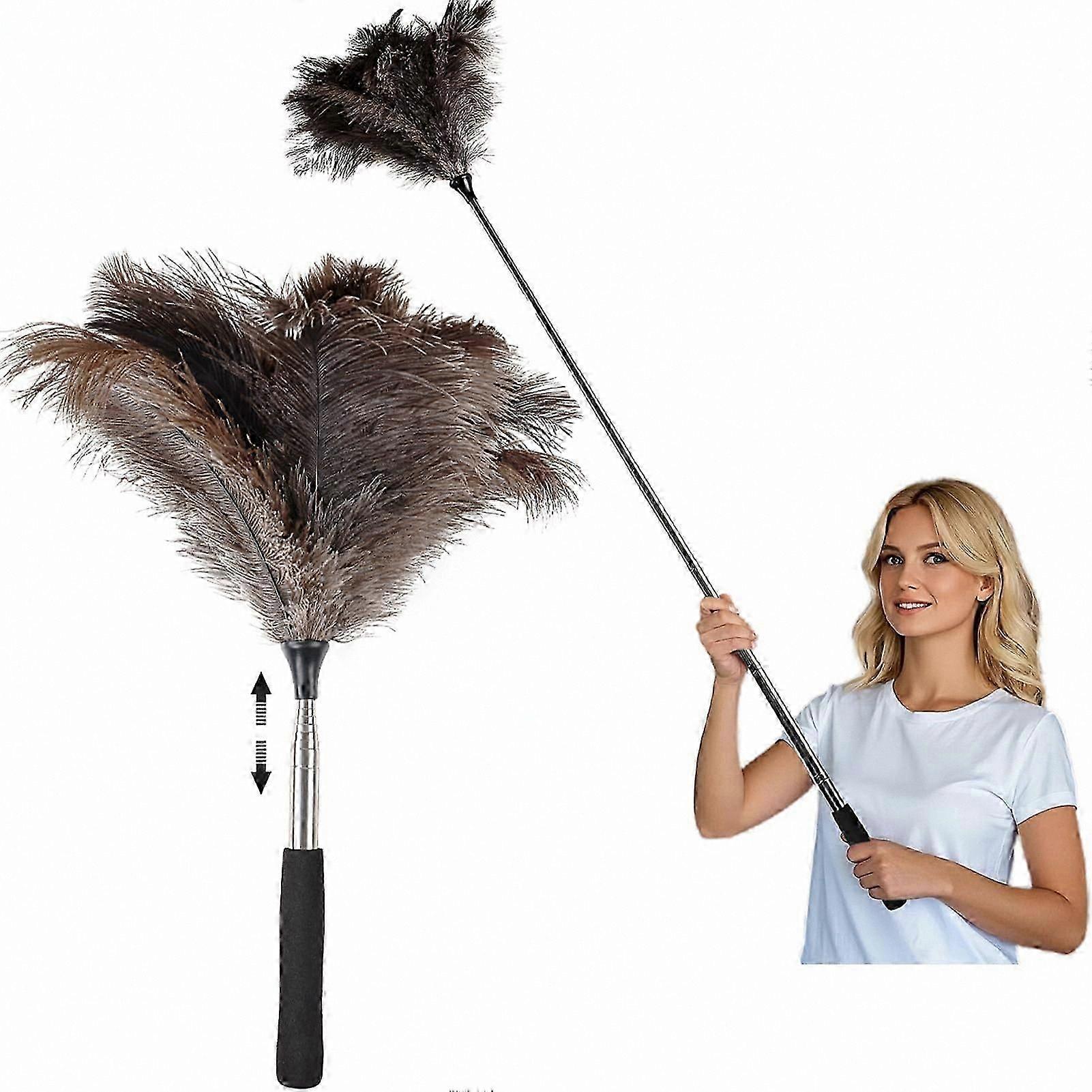 Adjustable Long Handle Feather Duster with Soft Fluffy Head for Ceiling Fan and Home Cleaning, Extends from 16 to 47 Inches