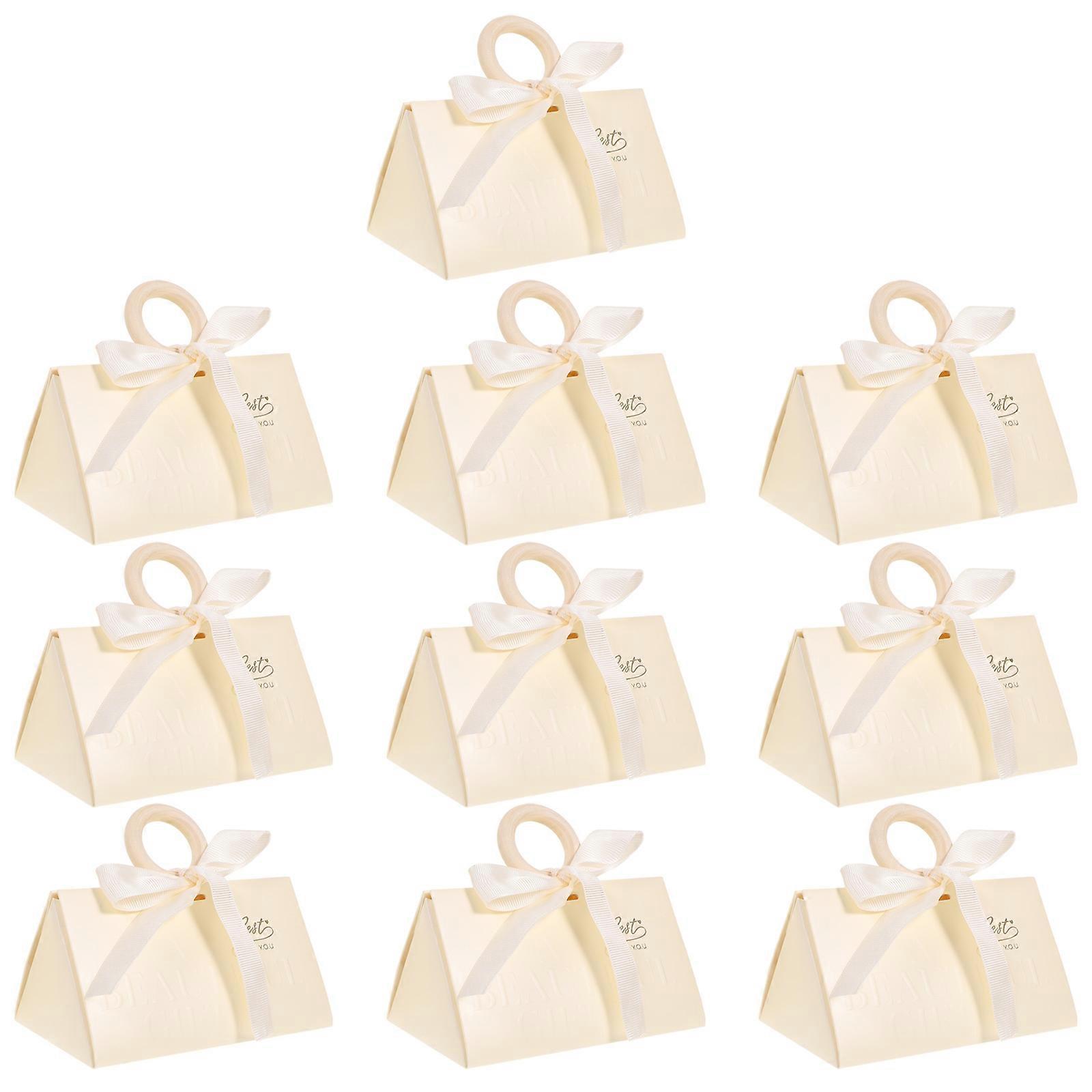 White Paper Gift Boxes with Handles for Party Favors Candy Storage Use 10 Pieces