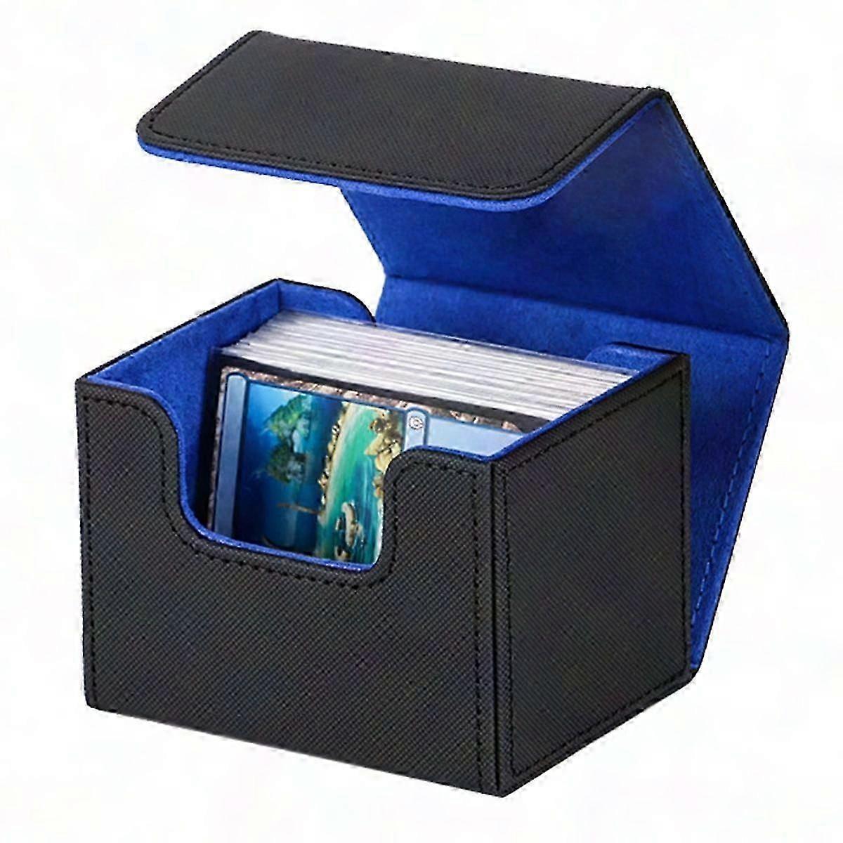 100+ Trading Card Deck Box with Magnetic Closure - Game Card Storage Case Protector in Black & Blue