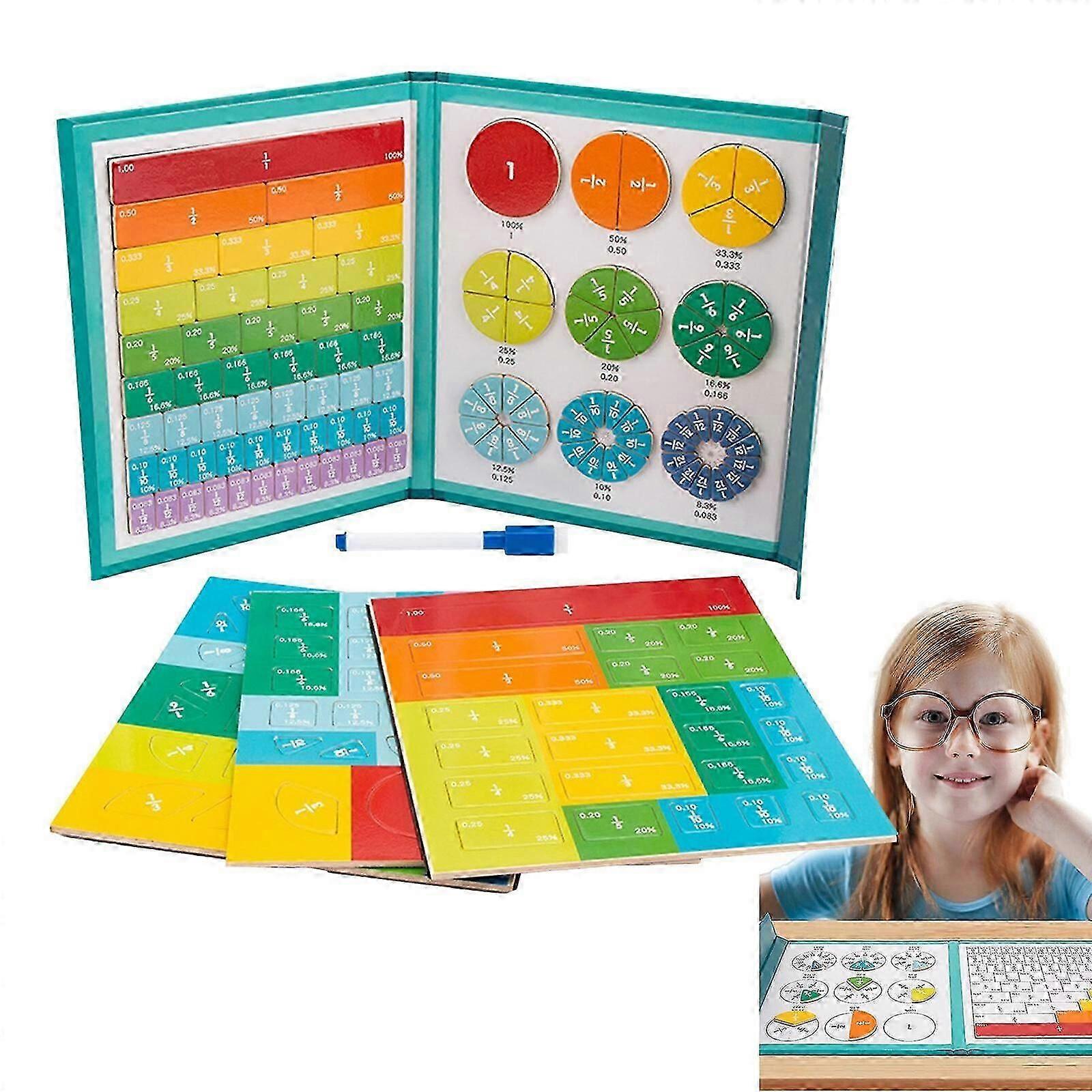 Math Magnetic Fraction Learning Toys Wooden Fraction Book Set Teaching Kids Gift