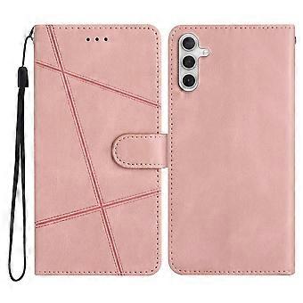 Funda de cartera para Samsung Galaxy S25 FE con línea de piel impresa en la piel - Oro rosa