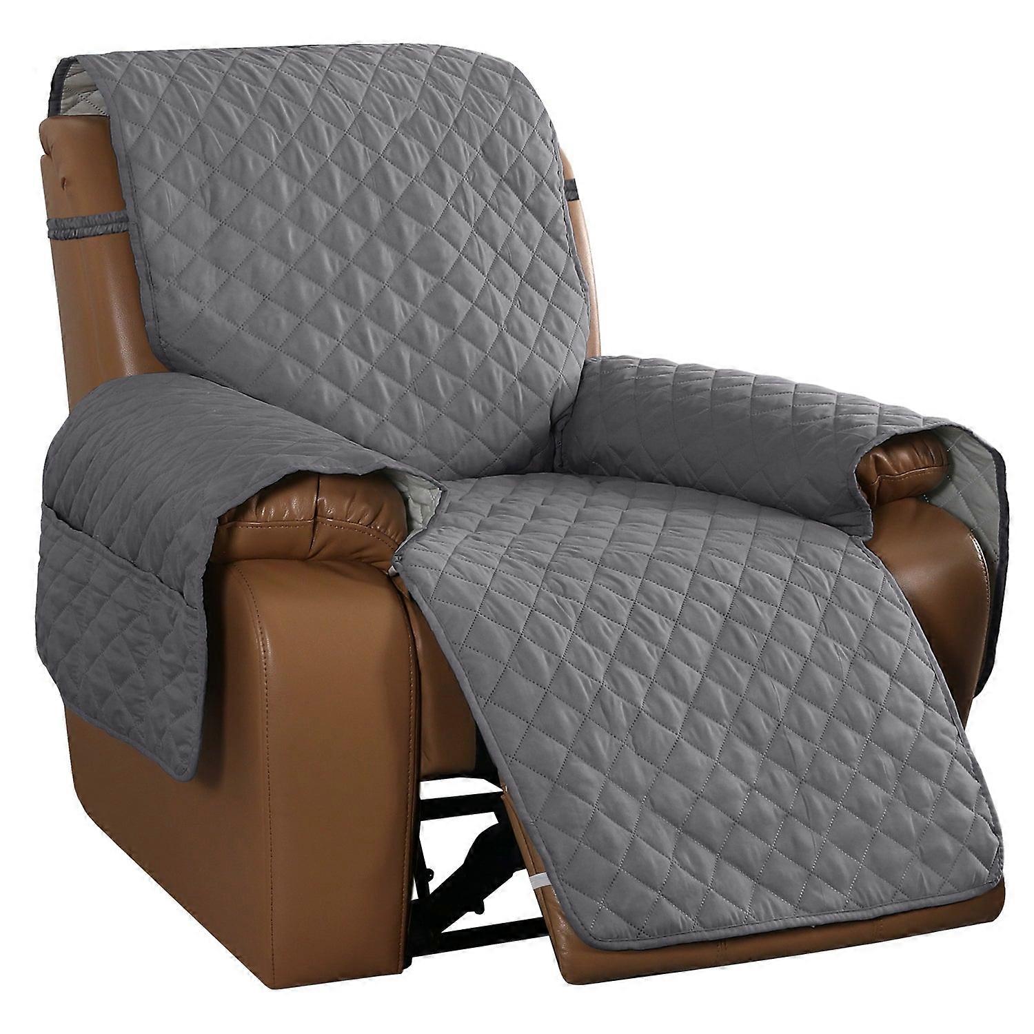 Recliner Sofa Cover With Pocket, Slipcovers Reversible Washable Elastic Adjustable Strap For Home(1 Seater,grey)