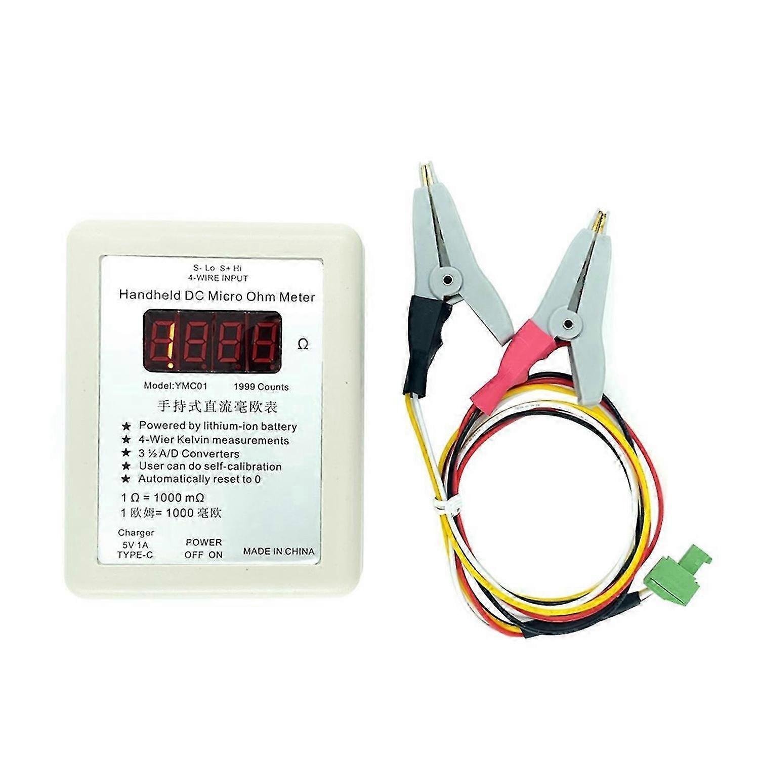 Handheld DC Milliohmmeter Low Resistance Tester Meter Four Wire Kelvin Measurement Rechargeable 20R