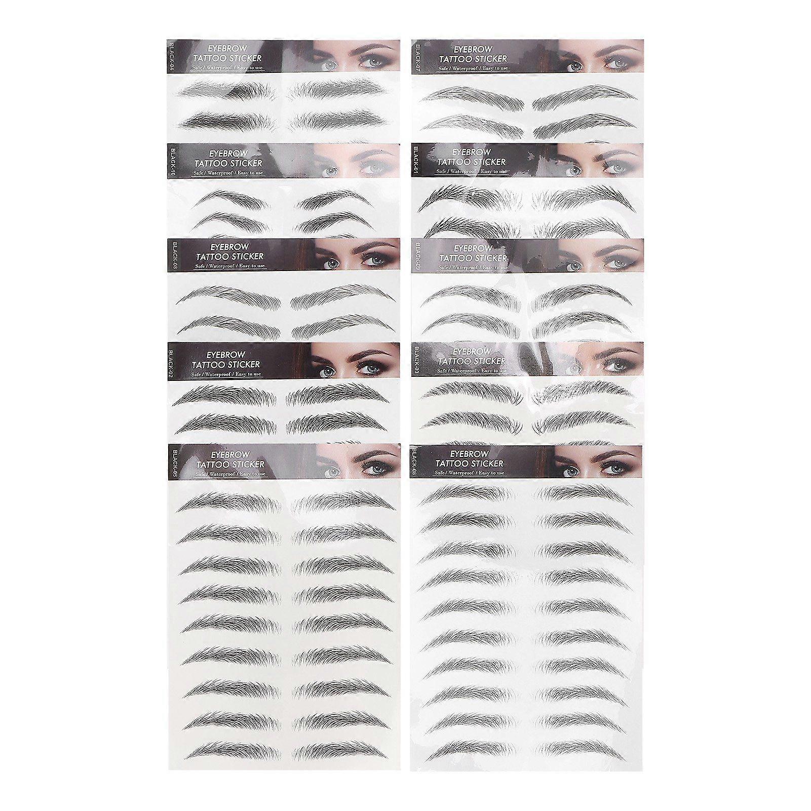 10 Sheets Waterproof Eyebrow Stickers Disposable Temporary Brow False Eyebrows Sticker Set (Black)
