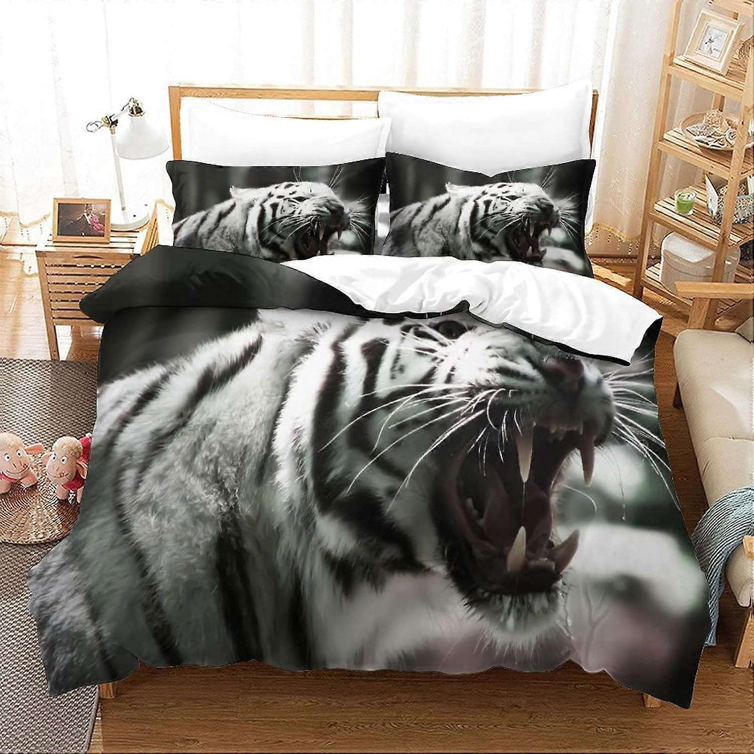 t519 Tiger Duvet Set Set of 3 Pcs Bedding Quilt Cover Exquisite Comfortable Super Soft And Hypoallergenic with Pillowcase Suitable for Children And Ad