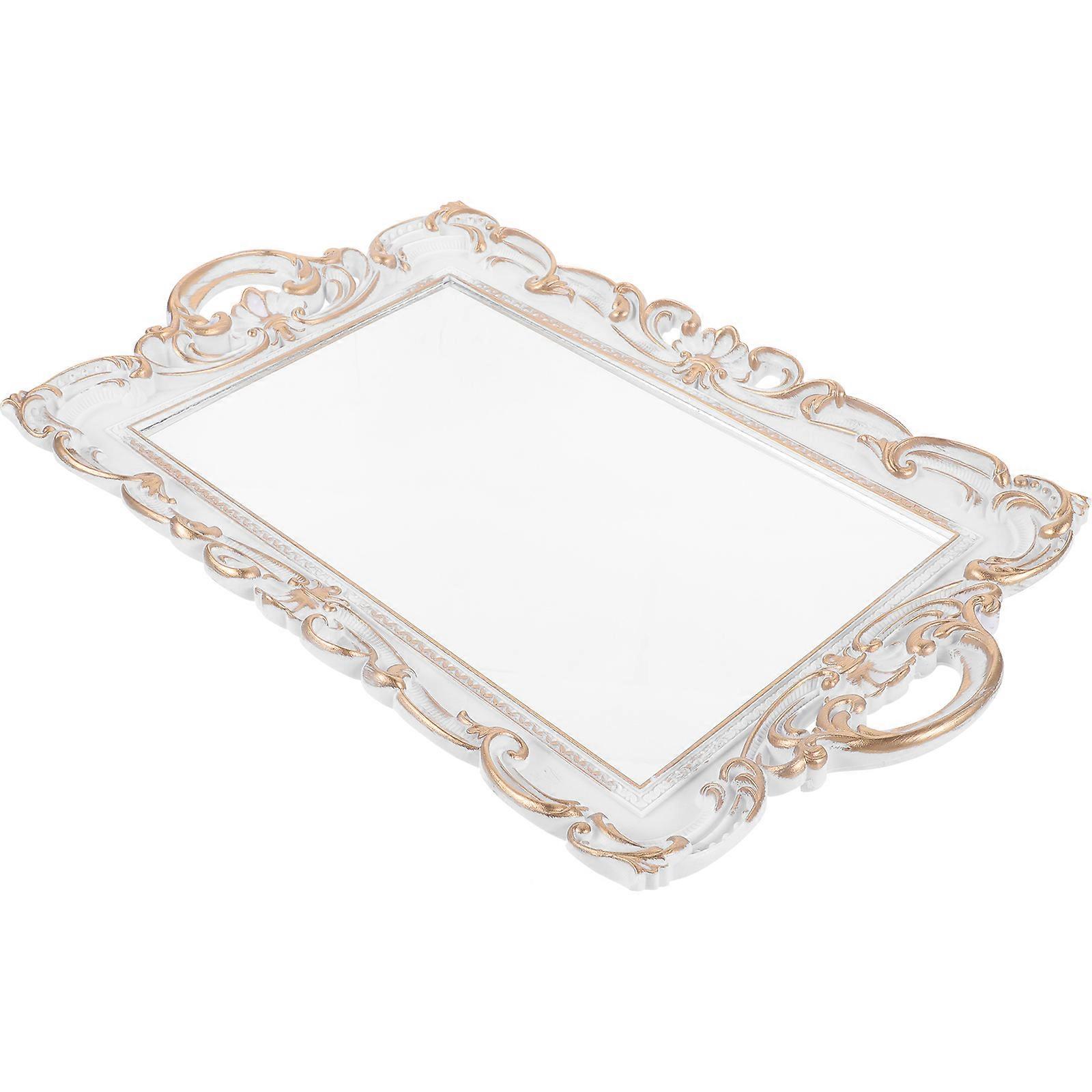 Decorative Tray Perfume Tray for Storage 3Pcs White Mirror Organizer