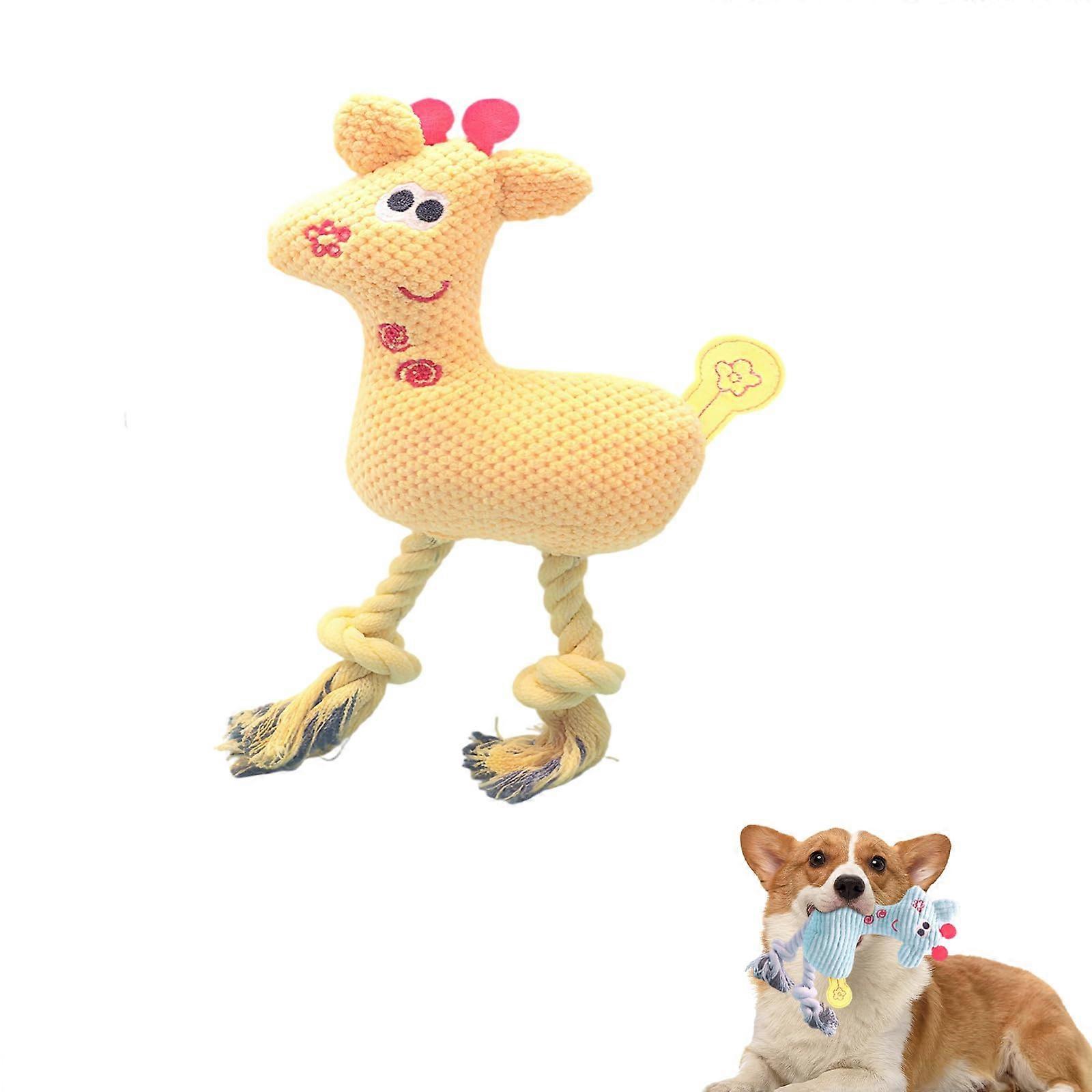 Plush Dog Squeaky Toy All Breed Sizes Yellow Dental Chew Toy For Small Medium Large Dogs Puppy Animal Shape