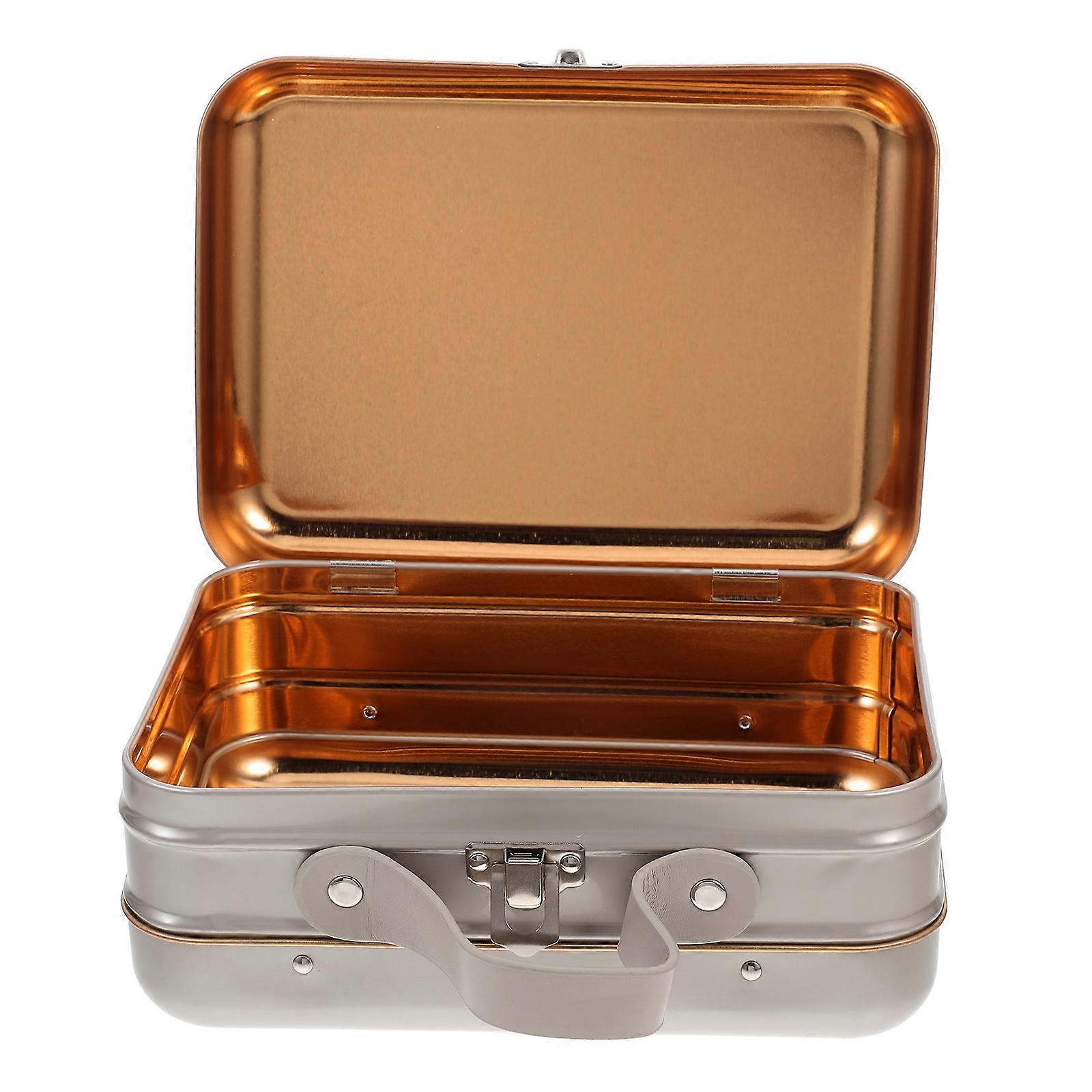 Tinplate Jewelry Storage Box with Handle for Travel 2Pcs Silver Set