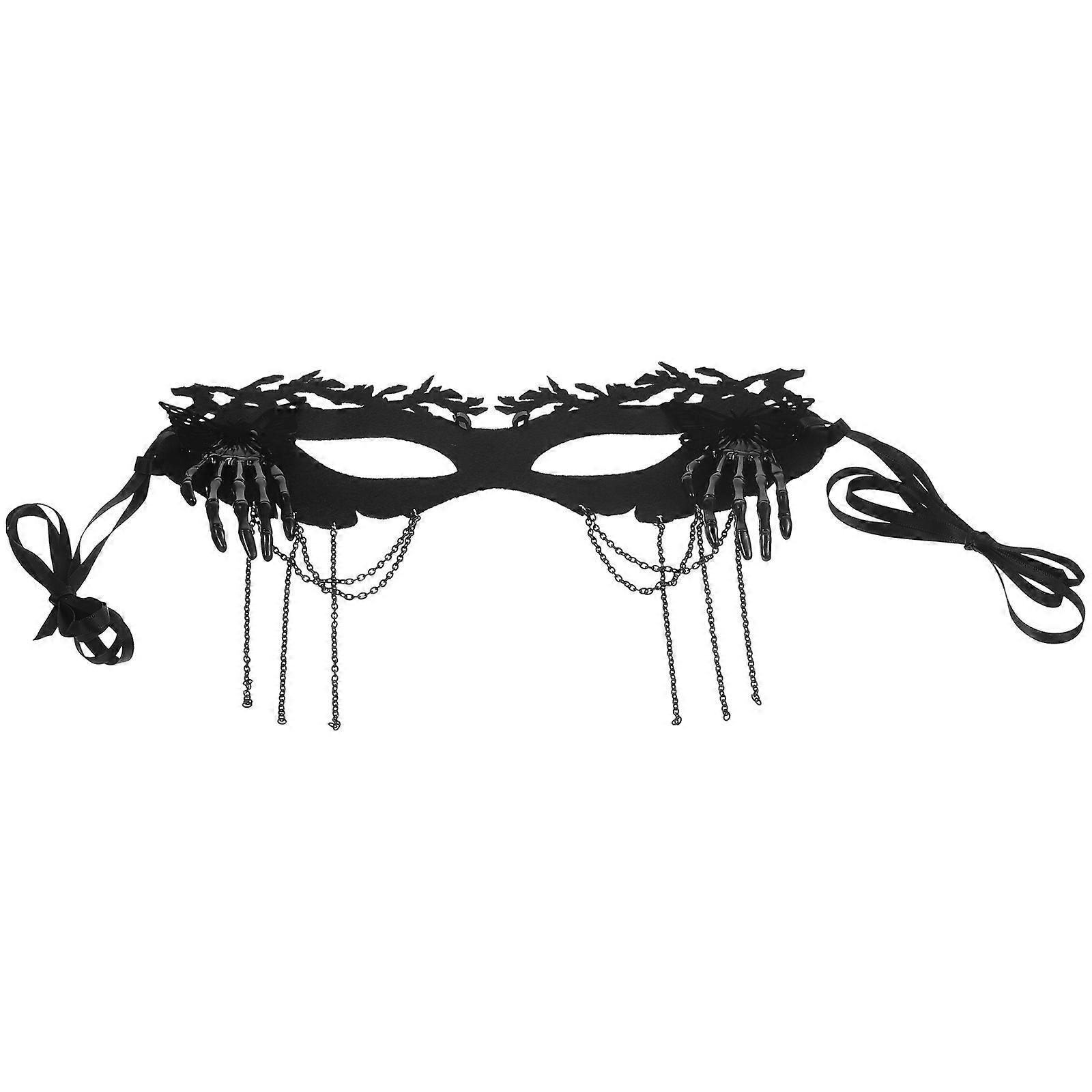 Masquerade Mask 2Pcs Horror Theme Face Decoration For Halloween Party In Black Crafted With Felt Material