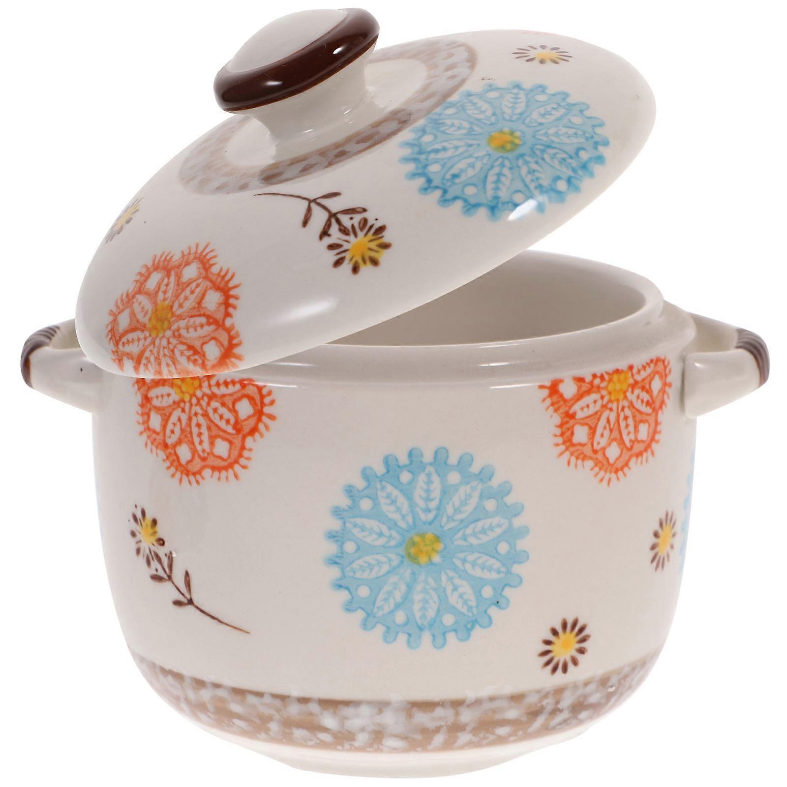 3Pcs Lidded Ceramic Soup Bowl Smooth Shape For Kitchen Use Festive Occasion 13.5x11.6cm Food Storage