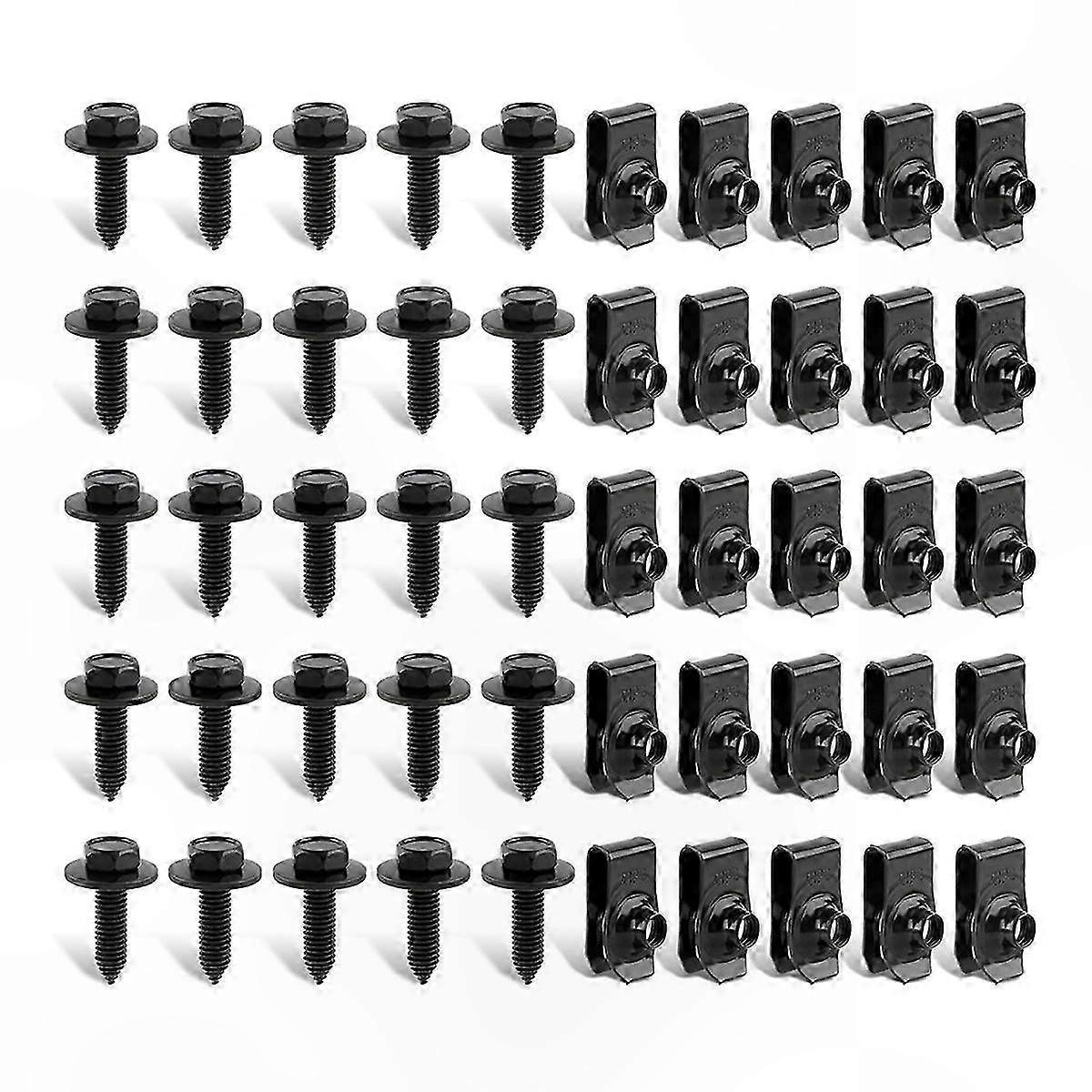 50-Pack Body Fastener Kit with Bolts and U-Nut Clips for Secure Assembly
