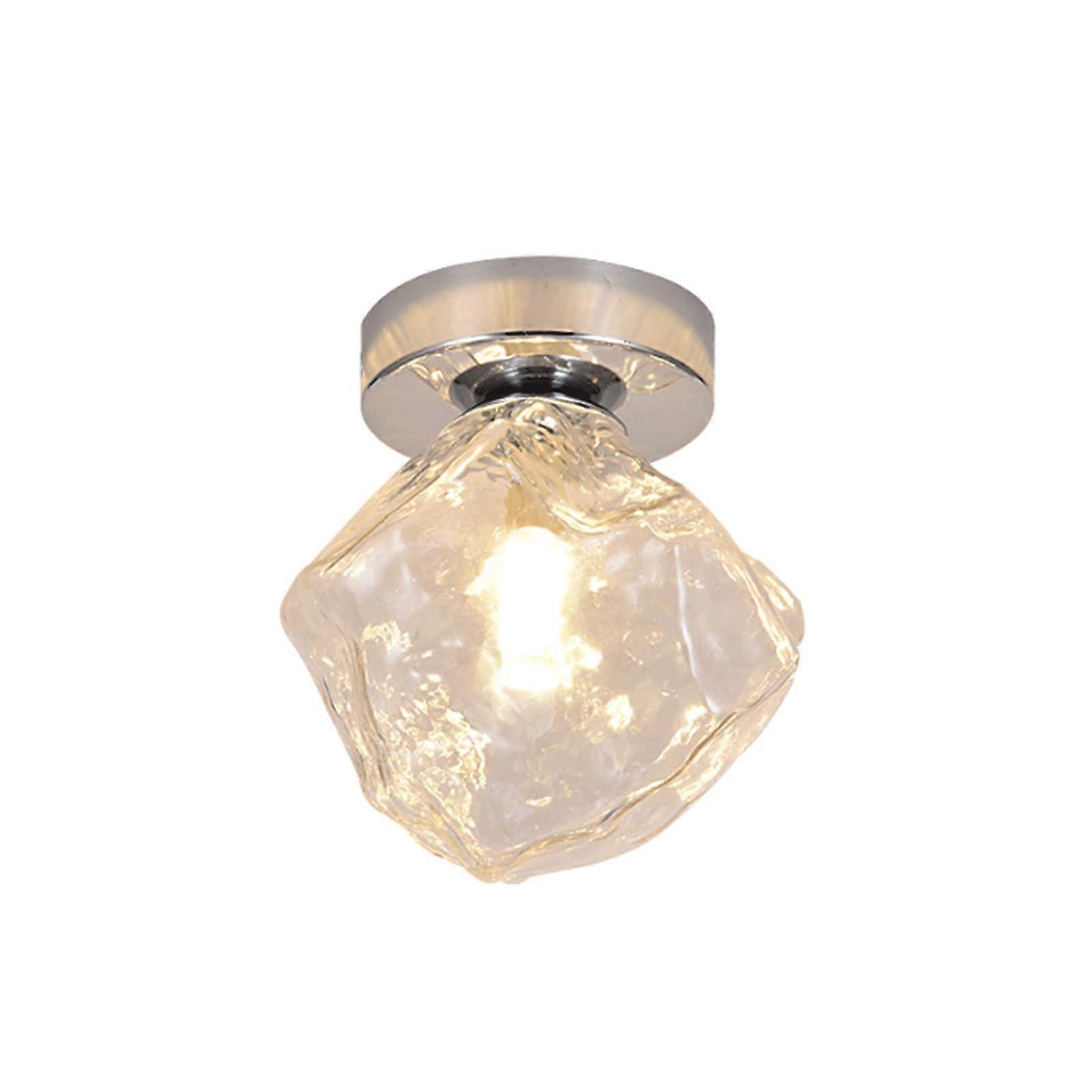 Modern Ceiling Light Fixture IceShape Clear Glass CloseToCeiling Chrome SemiFlush Mount Lamp For Entryway Hallway
