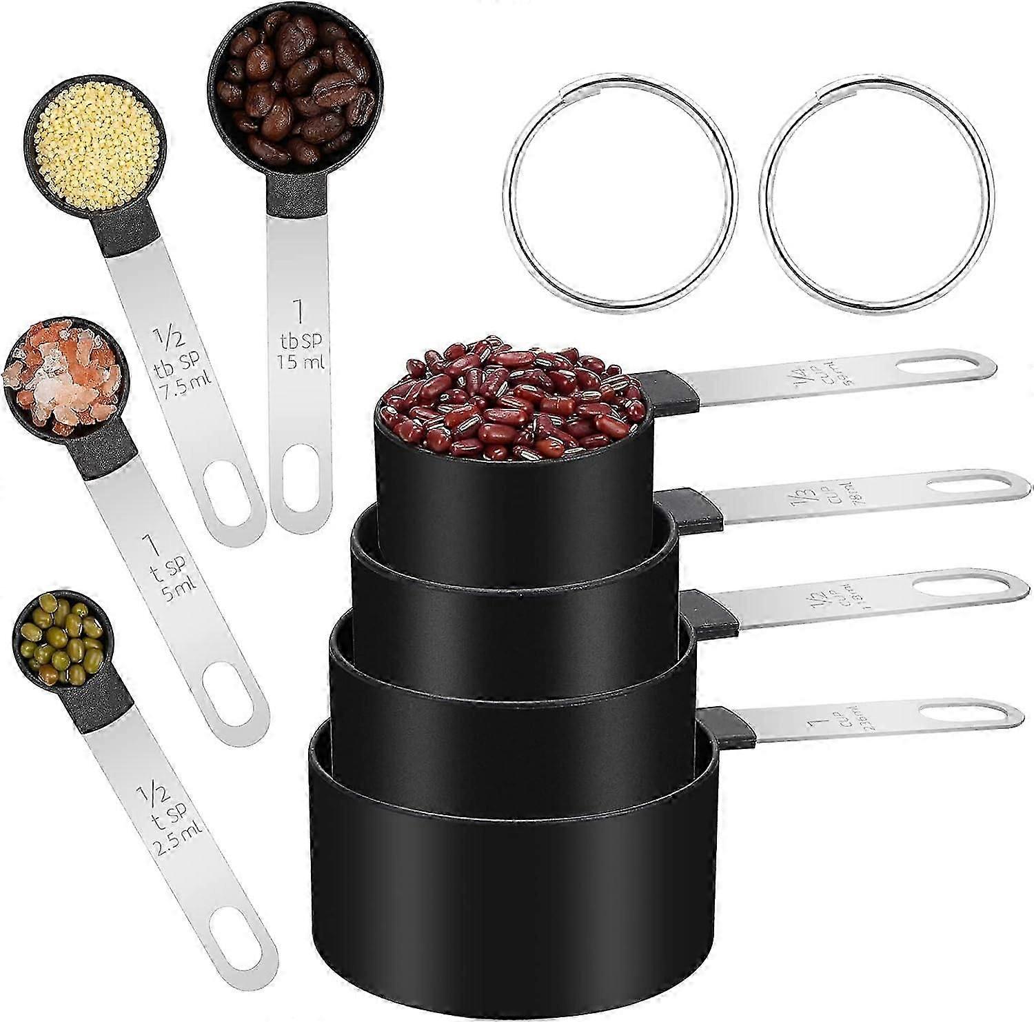 Spice Rack Measuring Cups and Spoons Set, 8 Pieces Stackable Stainless Steel Accurate Soup Spoon, Measuring Sets for Kitchen and Baking.