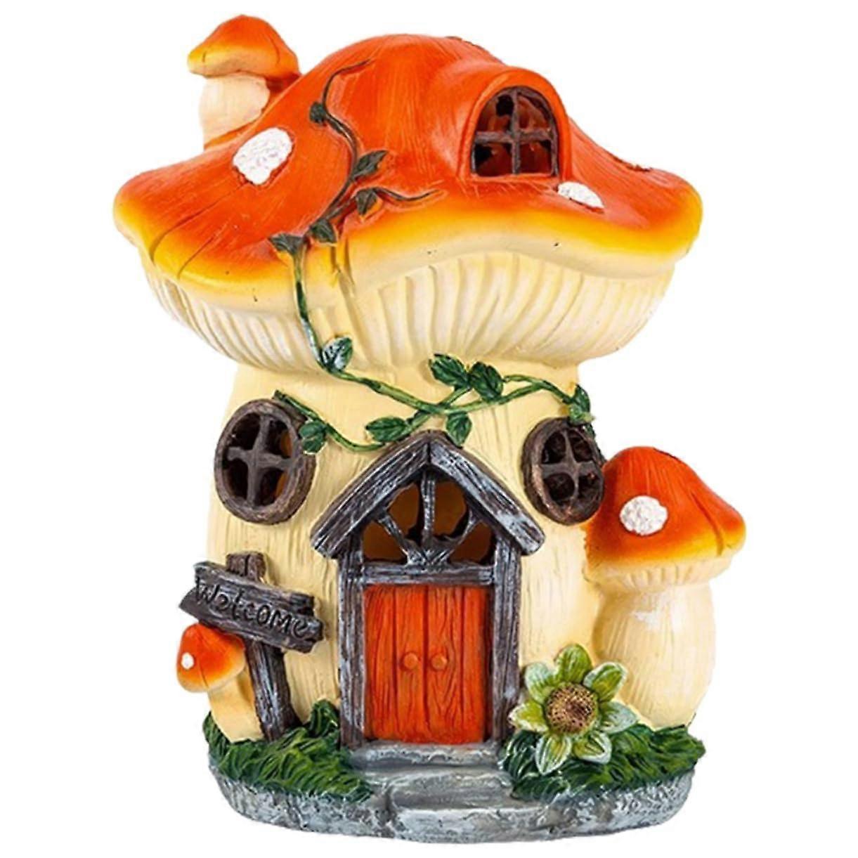 Resin Mushroom House Solar Lamp Outdoor Garden Ornament Patio Pathway Warm Illumination Easy Installation