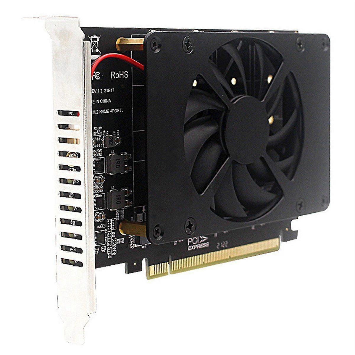 4 Disk M.2 NVMe SSD PCIe X16 Adapter Expansion Card 4 X RAID 32Gbps Splitter Card with Cooling Fan