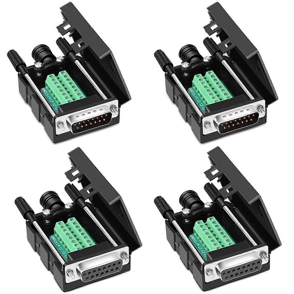 DB15 RS232 DSUB Serial Adapter 4Piece Set 15Pin Port Solderless Breakout Board With Housing (2M 2F)
