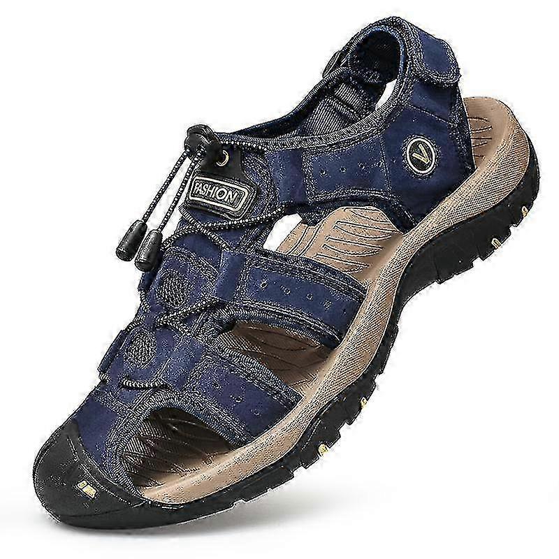 Nya herrsandaler i äkta läder för sommaren, stora storlekar, promenadskor för utomhusbruk, plusstorlekar