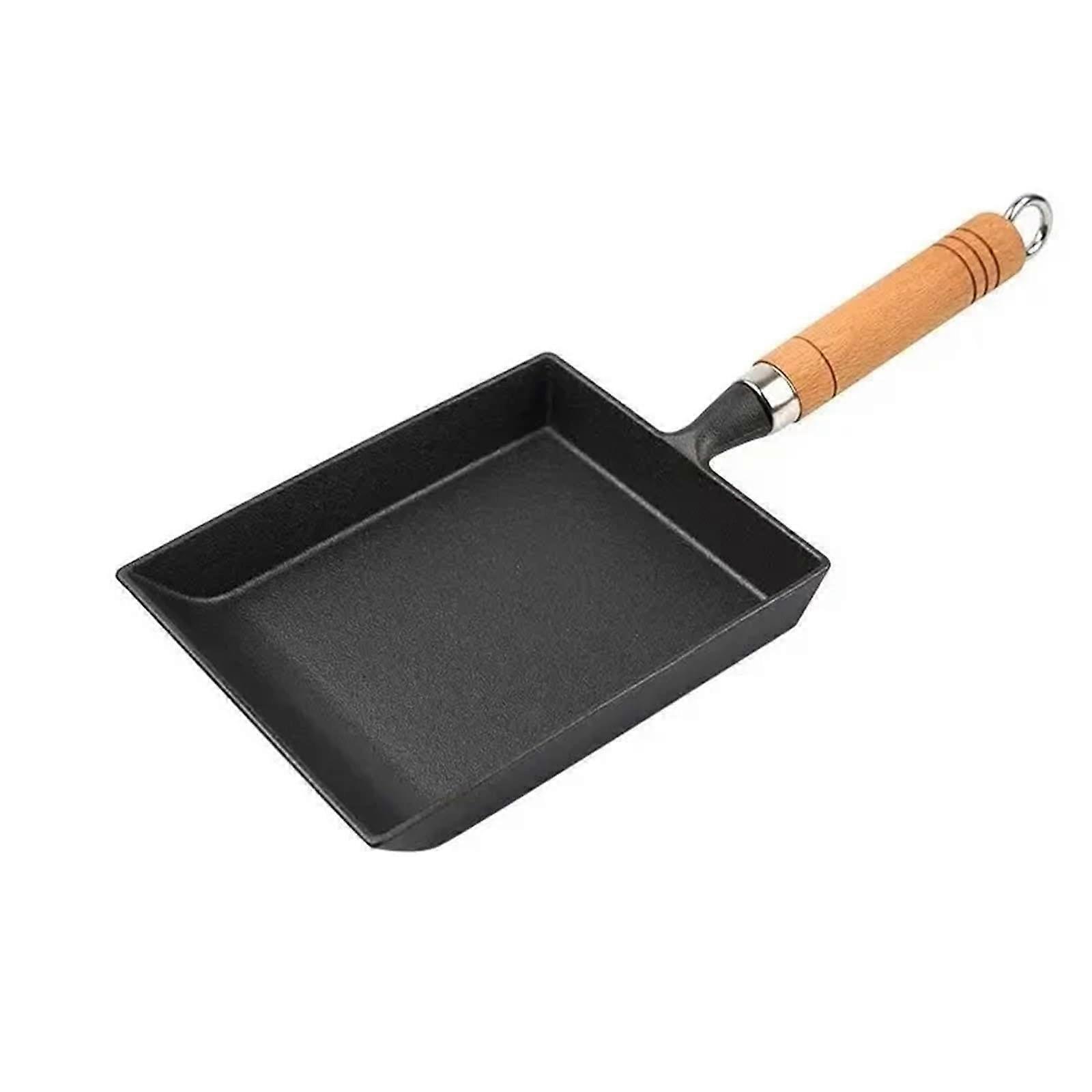 Japanese Style Thickened Cast Iron Frying Pan No Coating Rectangular Omelette Pan Mini Size Heat Resistant