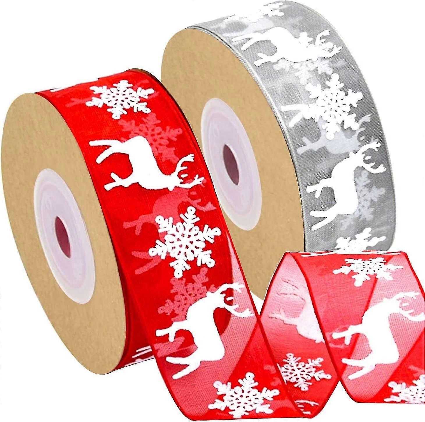 Christmas Ribbon Rolls, Pack Of 2, Reindeer Snowflake Designs